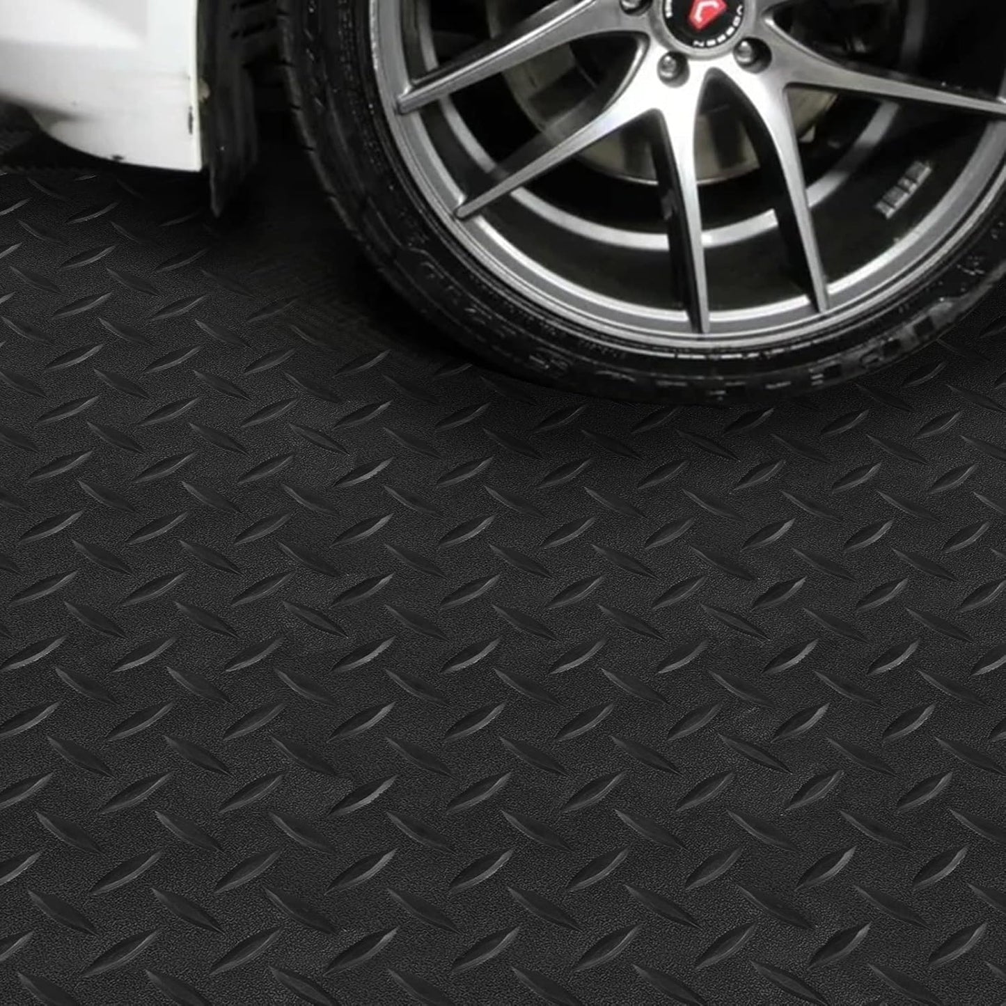 Boshen 5Ft x 12Ft Rubber Flooring Mats 1.6mm Diamond Plate Flooring Roll 60sqft Rubber Trailer Garage Floor Mats Non-Slip Floor Protector Mat for Garage Warehouse Gym Basement-Black