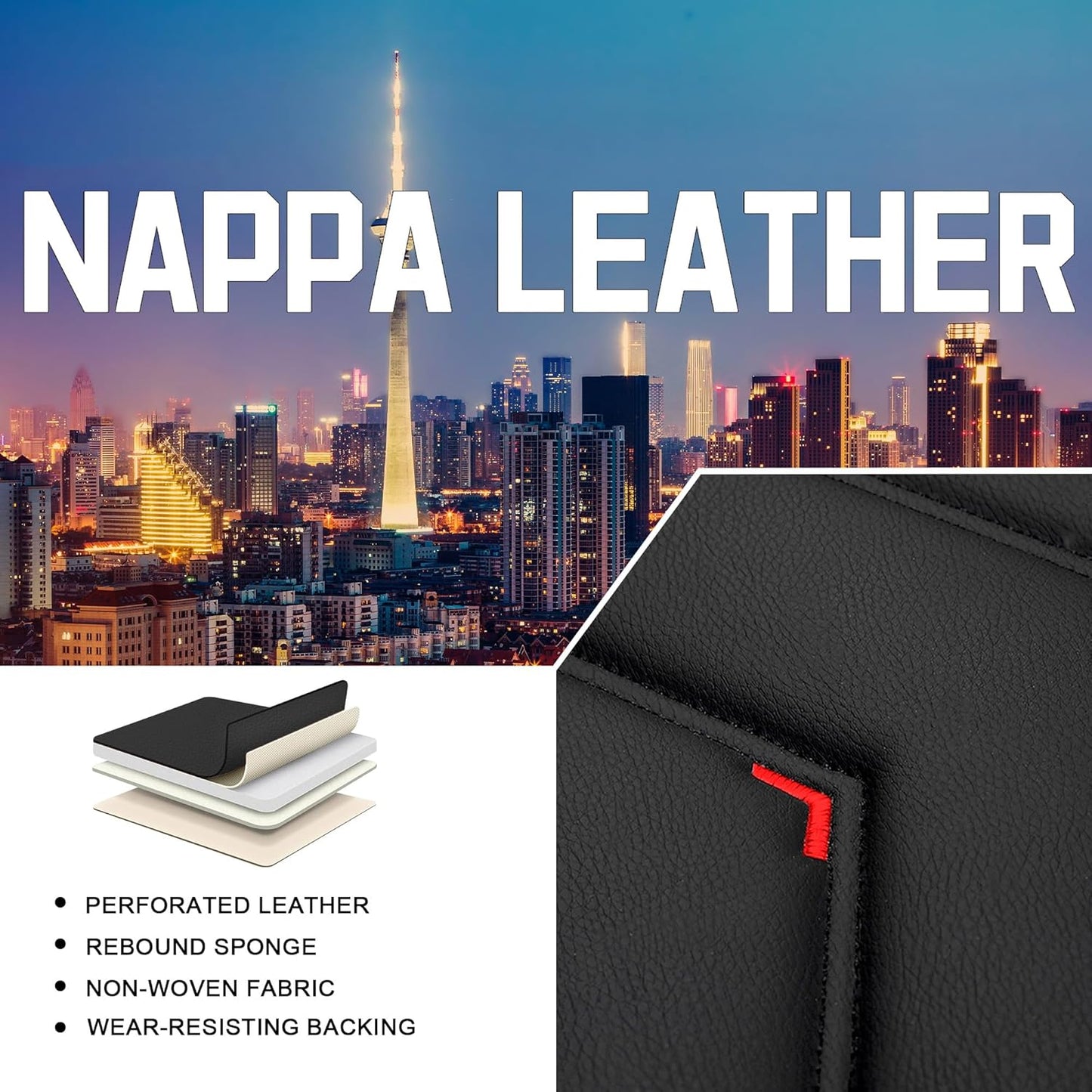 Car Seat Covers for Chrysler Pacifica 2004-2025, Stylish Sport Seat Cover, Premium Nappa Leather Car Seat Cover. Automobile Seat Covers Sets.(Standard 2 Seats/Black)