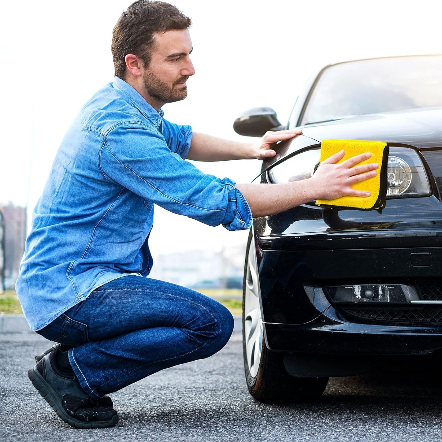 Tallew 40 Pcs Microfiber Towels 16 Inch x 16 Inch Microfiber Cloth Car Drying Towels for Cars Washing Polishing Office Windows Cleaning Household Supplies (Yellow)