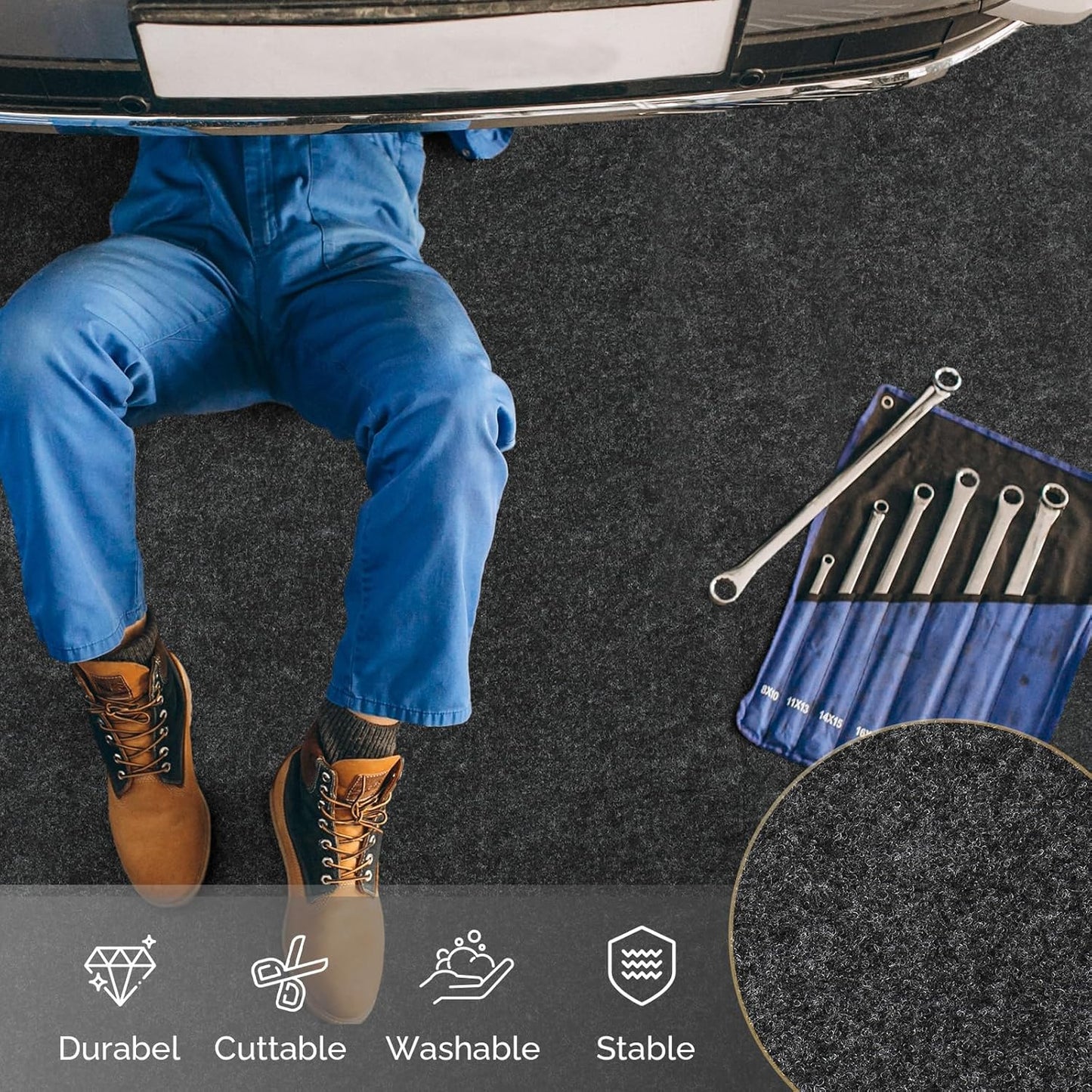 TUFFIOM 22' x 8' Oil Spill Mat with Tape,Garage Floor Mat for Under Car,Oil Absorbent Mat for Garage Waterproof,Oil Drip Change Parking Mat for Driveway,Reusable,Washable