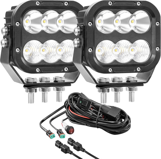 LED Light Pods, Offroad Driving Lights 5 Inch 120W 10000lm Off Road LED Work Pods for Truck Car Boat ATV Tractor 12V 24V Auxiliary Fog Lights, 【IP68 Waterproof with DT Wiring Harness】