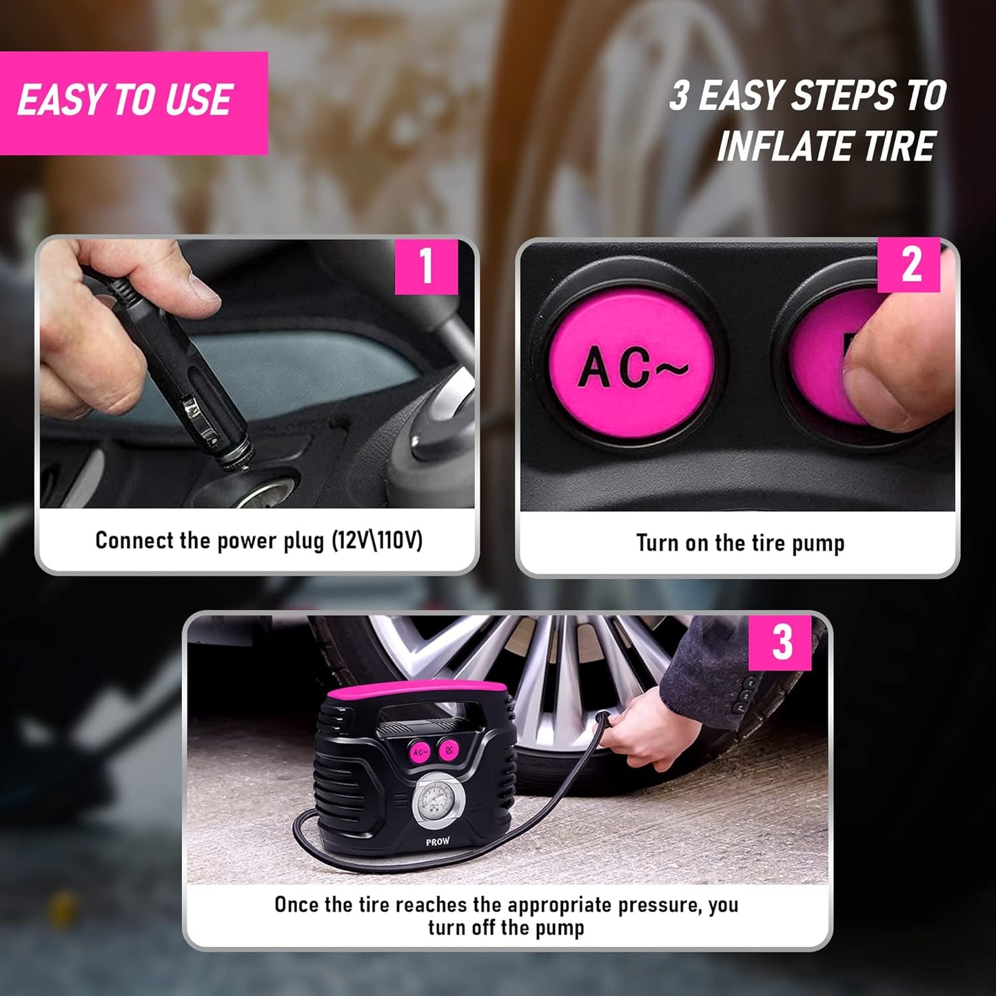 electric air compressor portable tire inflator with analog Pressure Gauge air pump for car tires 12V 110V tire pump for car bike balls & more Easy to use ideal for cool women and adults