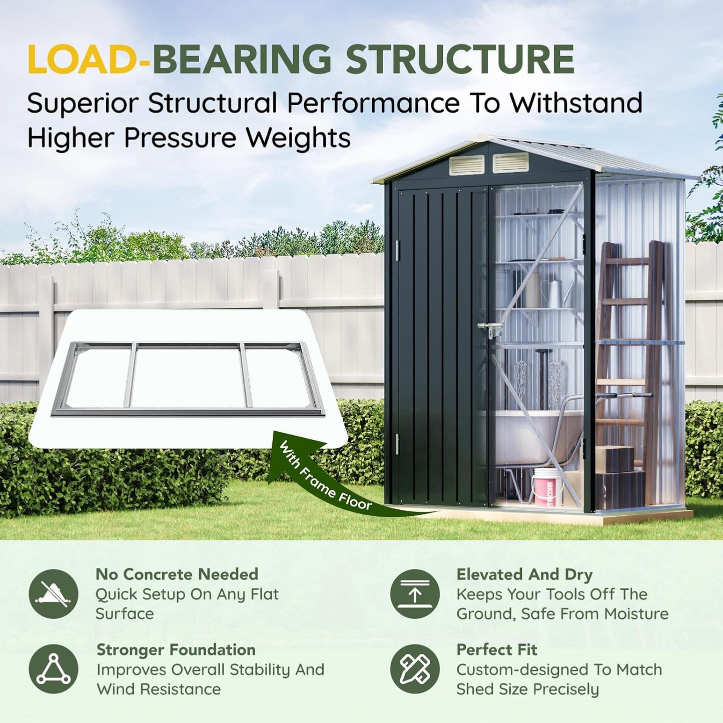 Breezz 5x3FT Vertical Outdoor Steel Storage Shed with Floor Frame, Lockable Doors, Compact Metal Tool Shed for Garden, Backyard, Patio, Utility, and Bike Storage,Nightblue