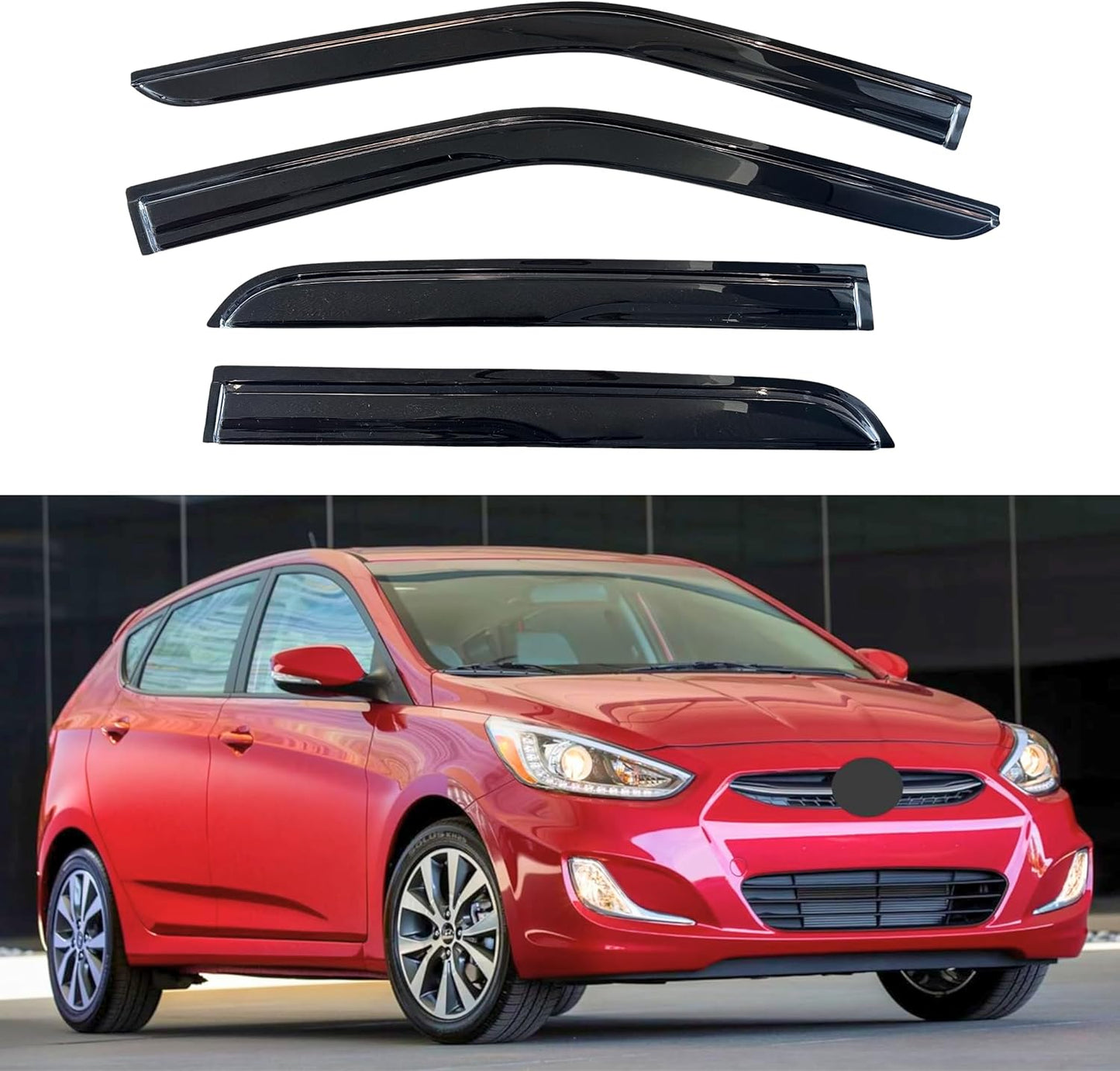 KPY Window Visor Compatible with Hyundai Accent Hatchback 2012-2017, 4PC Rain Guard Side Window Vent Deflectors Tape-On Mugen Style, 2012 2013 2014 2015 2016 2017