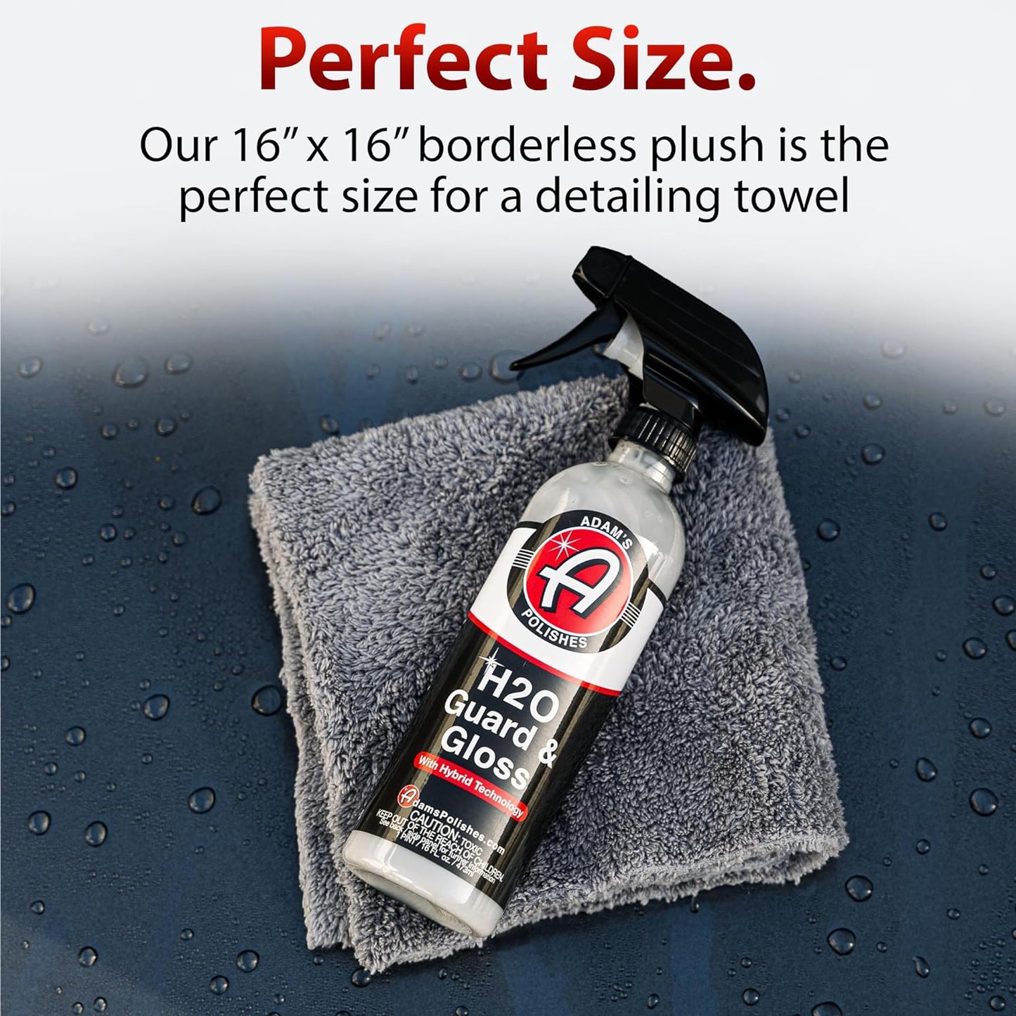 Adam's Borderless Grey Microfiber Towel (1pk) - Premium Ultra Soft Car Detailng Towel Cloths, 480gsm - Safe for Car Wash, Home Cleaning & Pet Drying Cloths (16 Inch x 16 Inch)