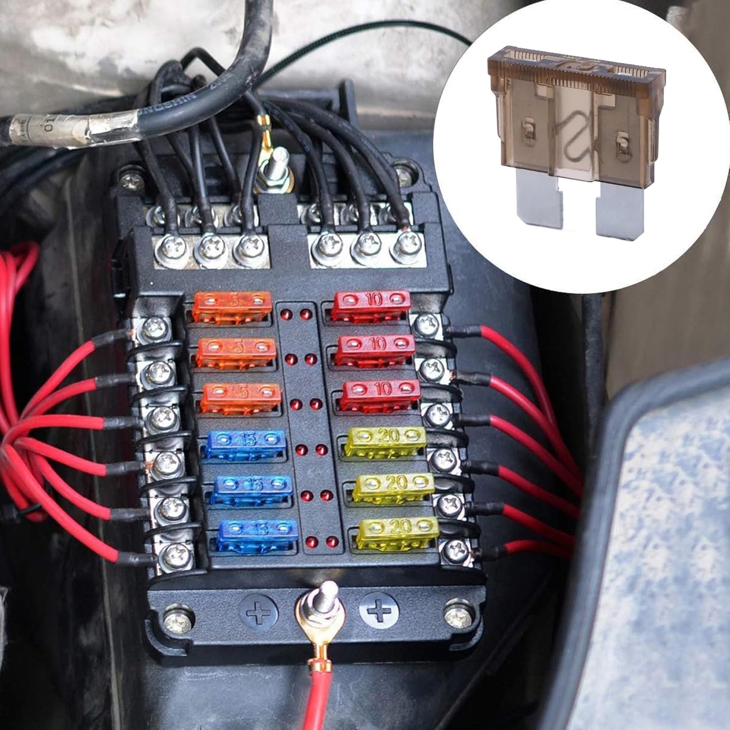 100 Pack Auto Fuses 7.5 AMP ATC/ATO Standard Regular Fuse Blade 7.5A Car Truck Boat Marine RV