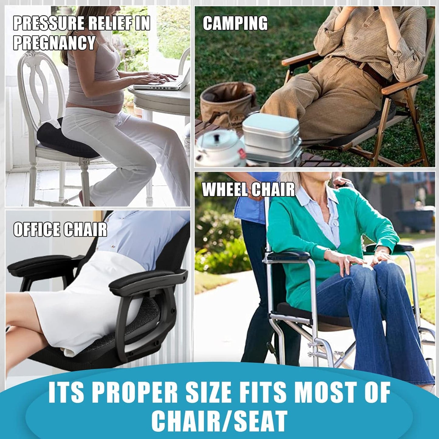 MYFAMIREA Car Coccyx Seat Cushion Longer Office Chair Cushion, Memory Foam Tailbone Heightening Wedge Booste, Fit Hip Shape Lower Back Pain Relief, 3D U-Shape Cushion for Car Seat Driver (Black)