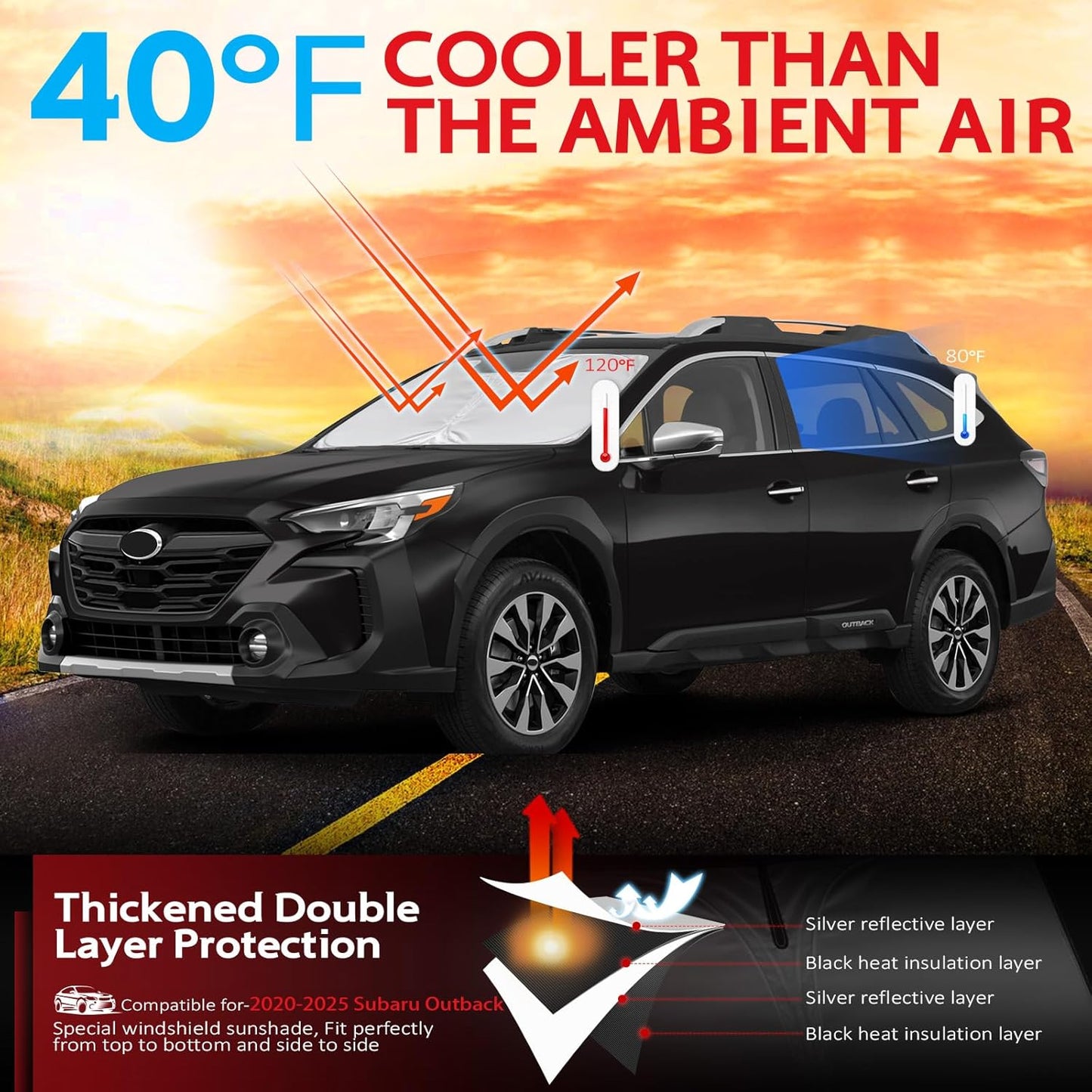 KAYZT Windshield Sun Shade for 2020-2025 Subaru Outback Foldable Sunshade Front Window Custom Fit Car Accessories