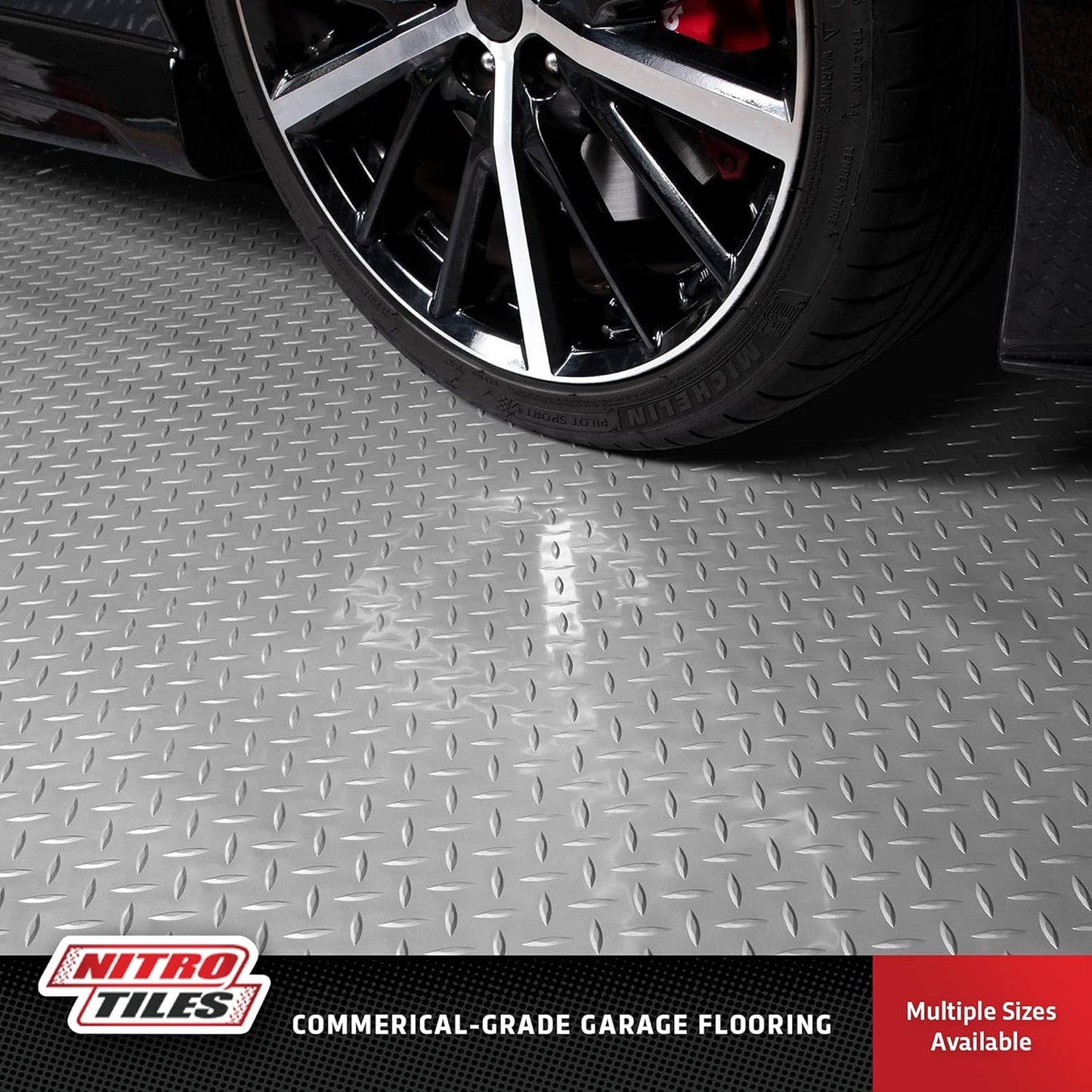IncStores 2.5mm Thick Commercial-Grade Nitro Roll Garage Floor Mat | Flexible Vinyl Floor Mat for a Stronger and Safer Garage, Workshop, or Trailer | Diamond-Plate, Stainless Steel, 7.5' x 100'