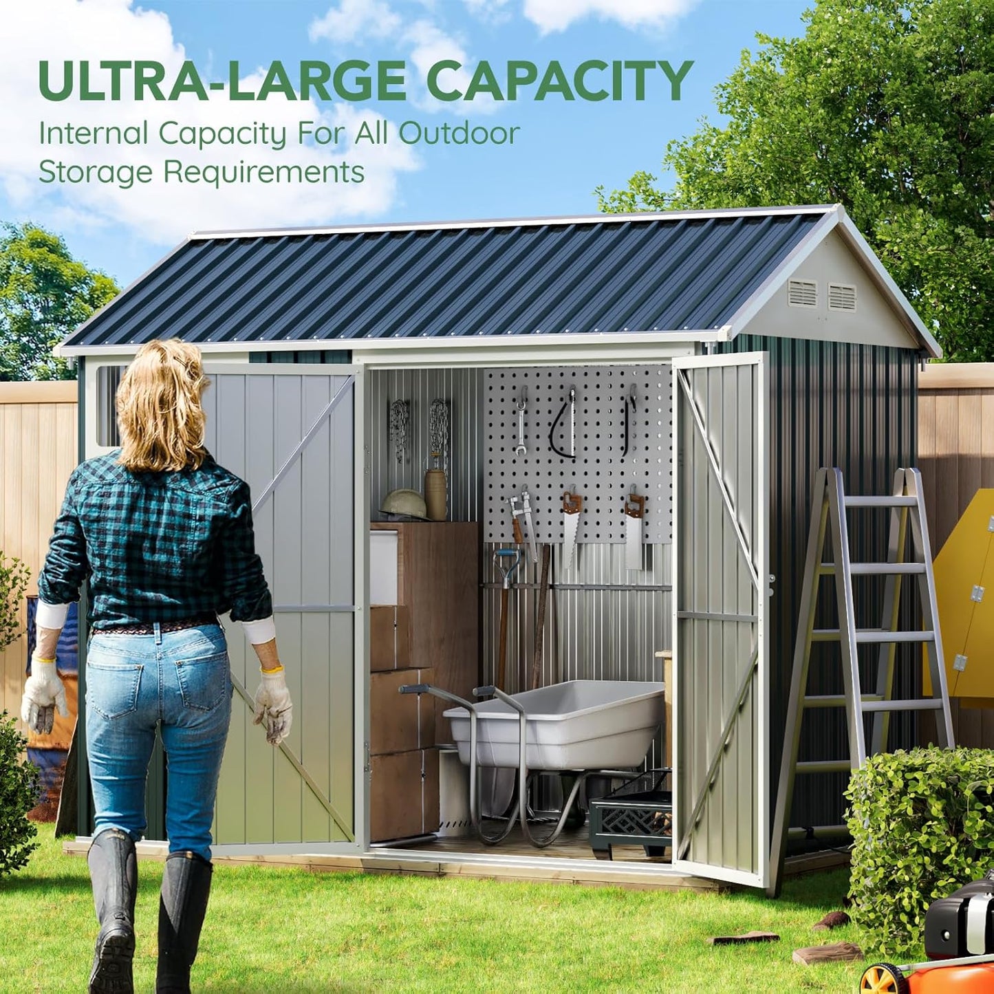 8X6FT Outdoor Steel Storage Shed with Lockable Doors, One Window, No Base, Ideal for Garden, Backyard, Patio Storage