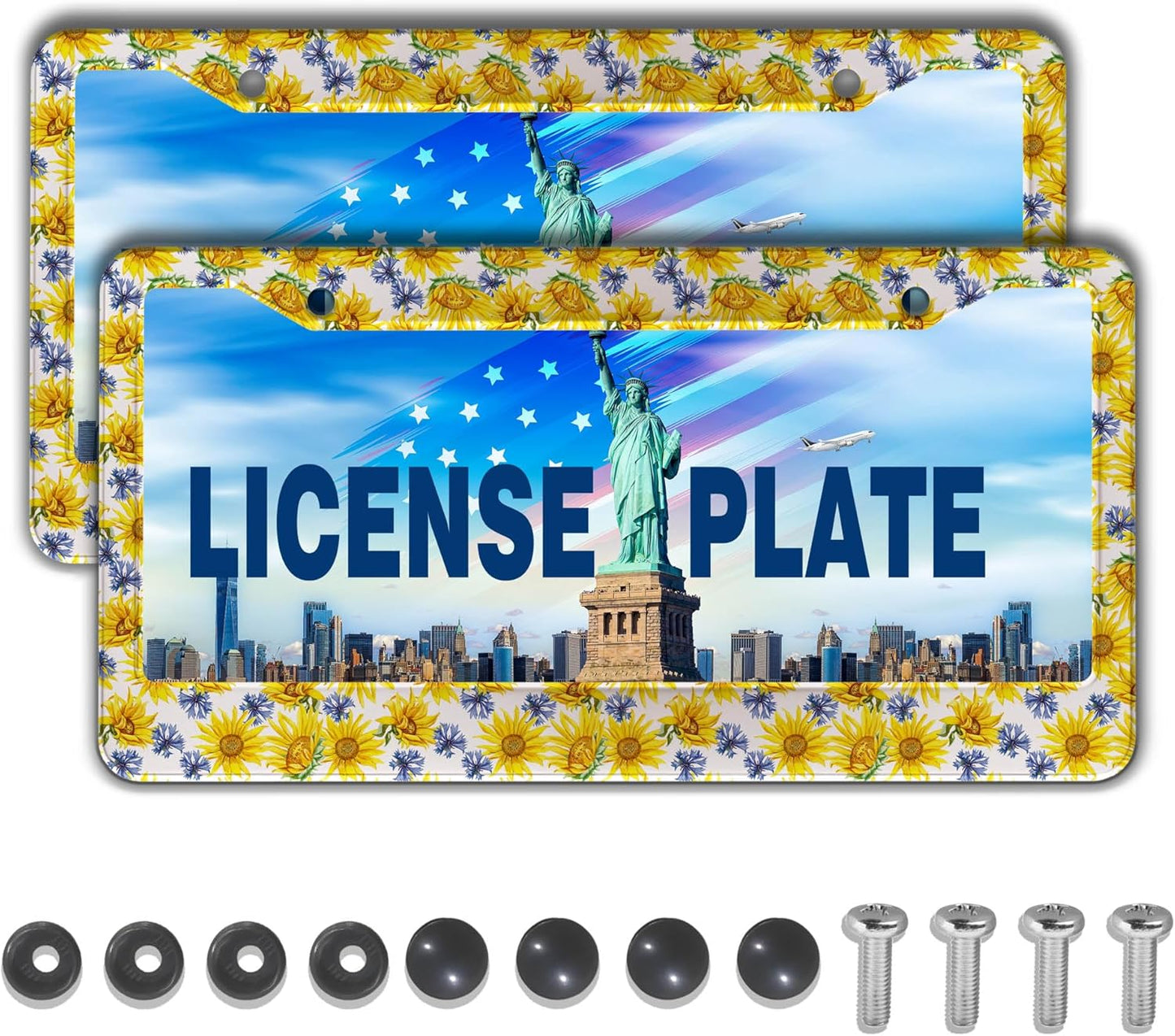 License Plate Cover Frame for Women Multicolor License Plate Frames for Men Sunflowers Aluminum Metal Car Accessory 2 Pack with Screw Covers Set