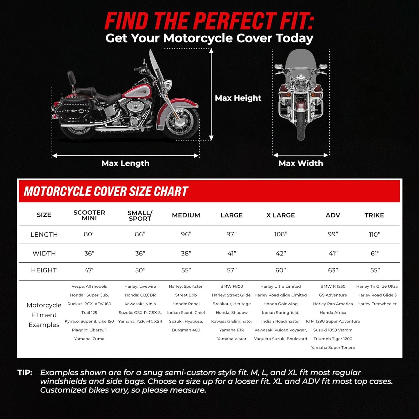 Badass Moto Ultimate Motorcycle Cover Waterproof Outdoor, Heavy Duty Motorcycle Cover for Harleys - Motorcycle Sun Cover, Fits Harley Davidson Motorcycle Covers, Street or Sportbike Cover - Small