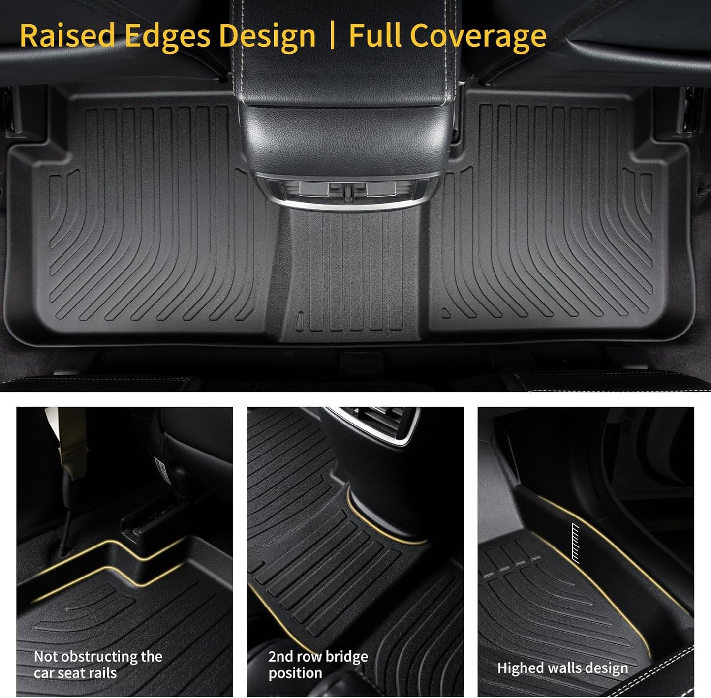 GINOWY- Floor Mats & Cargo Liner for Chevy Tahoe 2015-2020 & GMC Yukon (Only for Bucket Seat) TPE All Weather Protection Tahoe Car Mats, Non-Slip Trunk Mat Waterproof Accessories Floor Liners Black