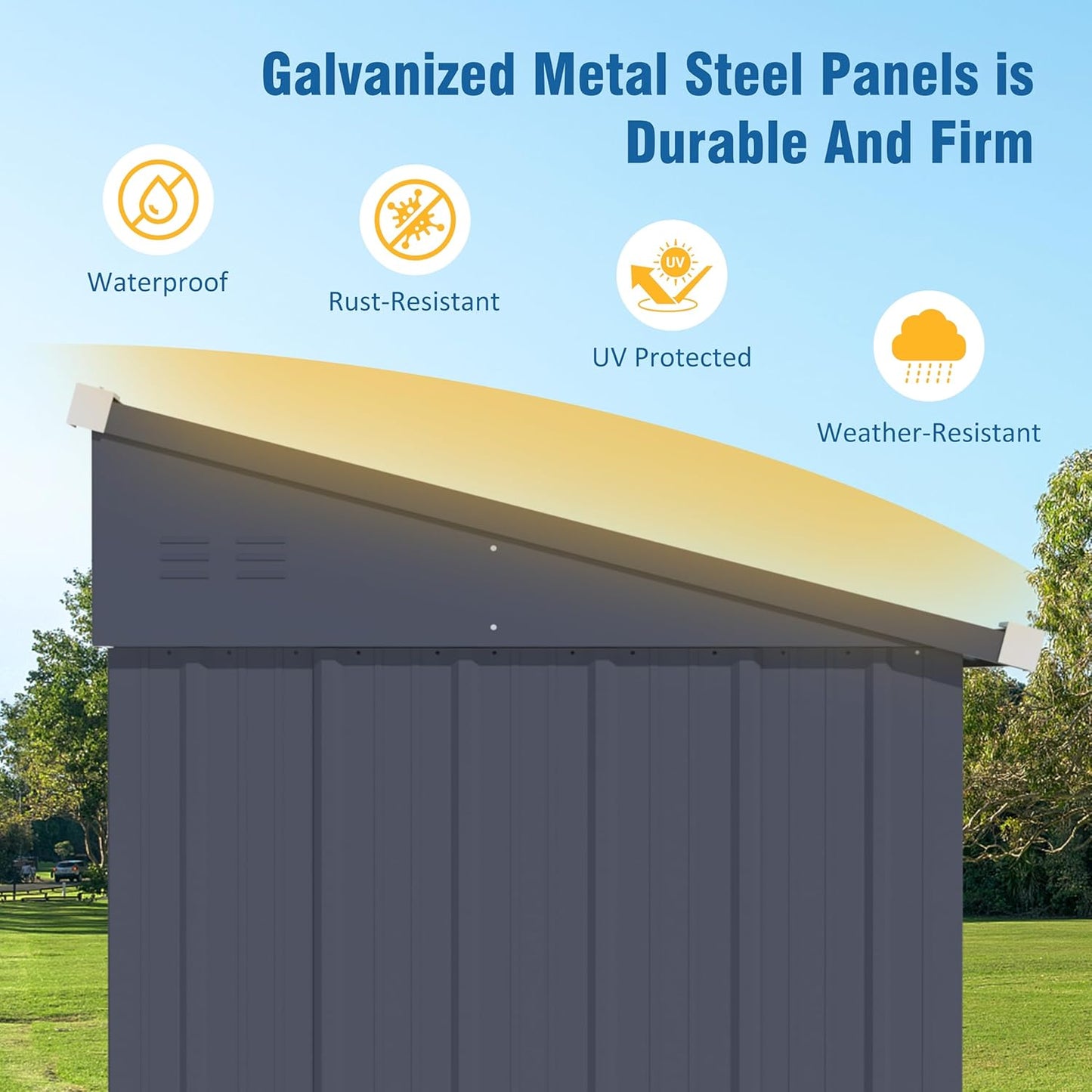 BlueWish 4'x6' Storage Shed, Lean-to Outdoor Storage Shed with Built in Vents, Metal Tool Shed Small Shed Kit with Galvanized Sloping Roof, Sheds & Outdoor Storage for Tool Storage