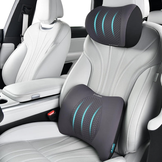 FLORICH Lumbar Support with Car headrest Back Pillow for Chair Headrest Pillow with Gel Memory Foam Massage Point Lumbar Support(Grey)