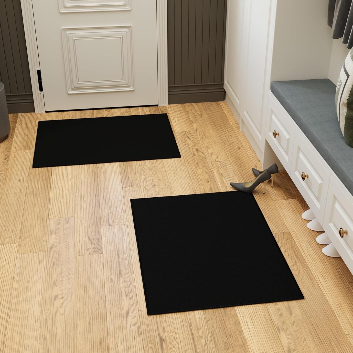 Ottomanson Rugs for Entryway 2'3" x 3' - 2 Pack Non Slip Solid Small Area Rugs Durable Front Door Mat Rug Stain Resistant Entrance Rugs for Bathroom Kitchen Bedroom & Living Room, Black