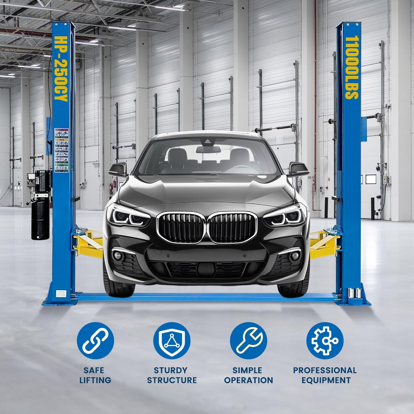 110V Two Post Car Lift 11,000 LBS, Single-Sided Unlocking Heavy Duty Floor Plate 2 Posts Auto Hoist Truck Lift for Garage 3 Year Warranty