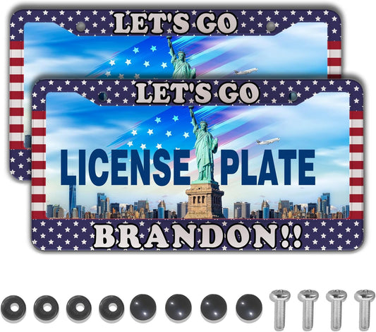 License Plate Frames for Women Multicolor License Plate Covers for Men Lets Go Brandon Universal Aluminum Car Accessory 2 Pack with Screw Covers Set
