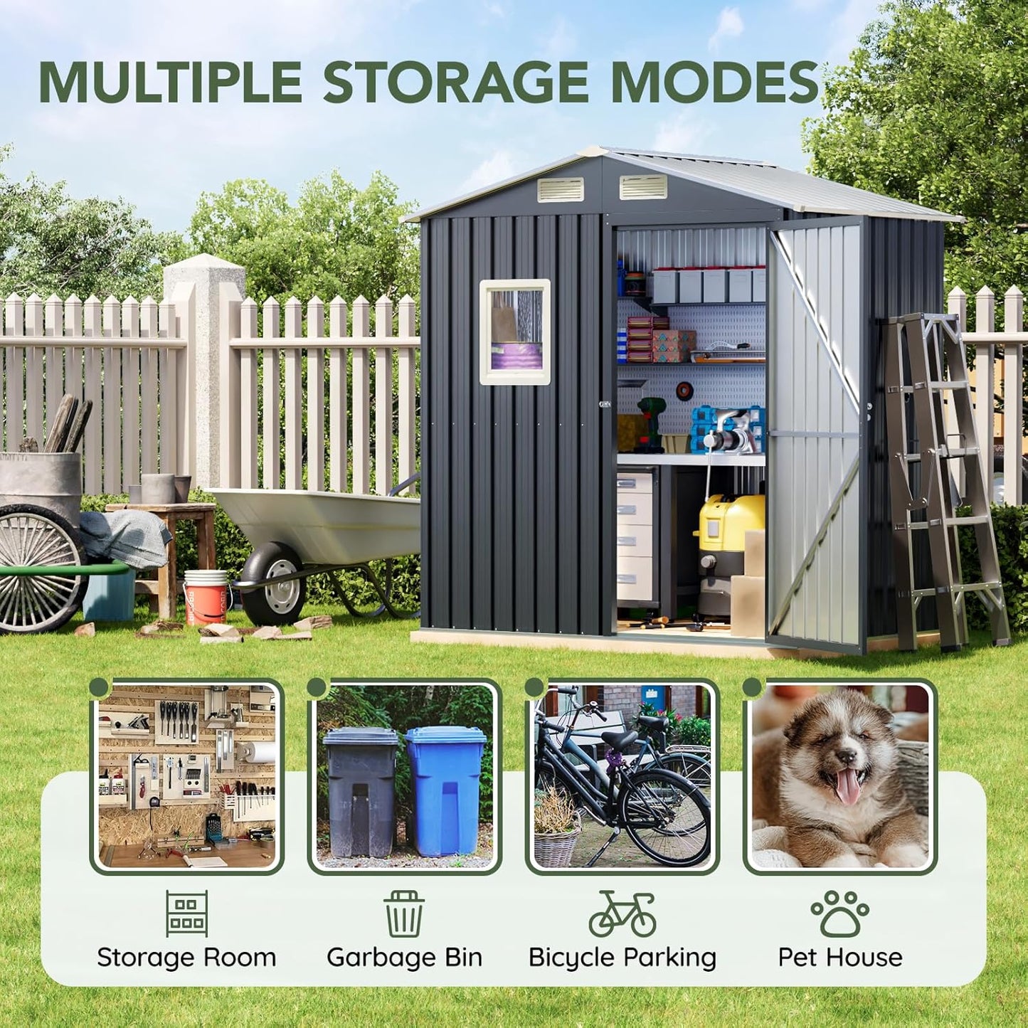 6x4 FT Outdoor Metal Storage Shed, Single Door, 1 Clear Window, Tool Shed for Garden, Patio, Backyard Brown