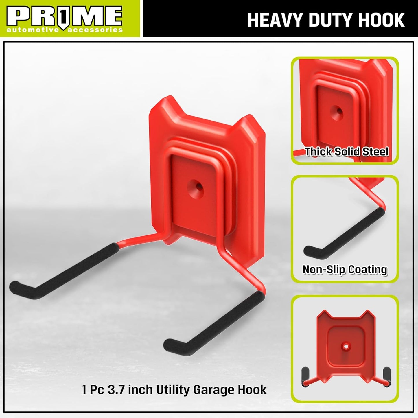 PR1ME Garage Hook, Heavy Duty Garage Wall Mount Hook, 1Pc 3.7 in Utility Garage Wall Storage Hook with Anti-Slip Coating, Garage Storage Organization Tool Hanger for Hanging Bike, Ladder Yard Tools