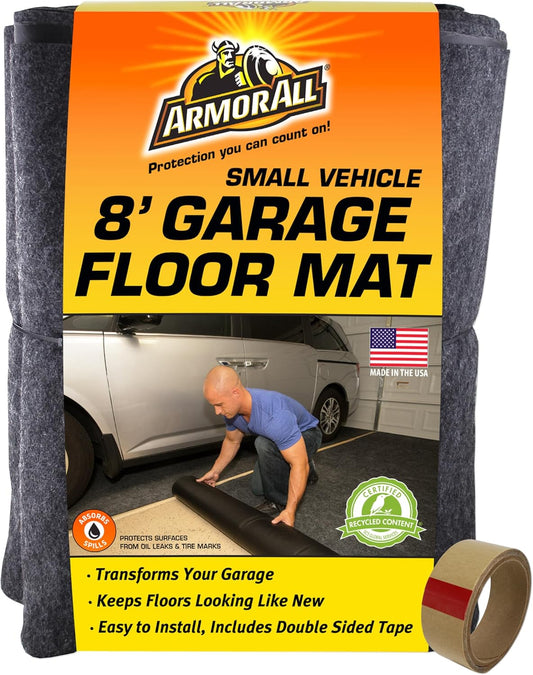 Armor All Premium Original Small Vehicle Garage Floor Mat, (8'4” x 7'4"), Protects Surfaces, Transforms Garage, Absorbent/Waterproof/Durable (Includes Double Sided Tape) (USA Made) (Charcoal)