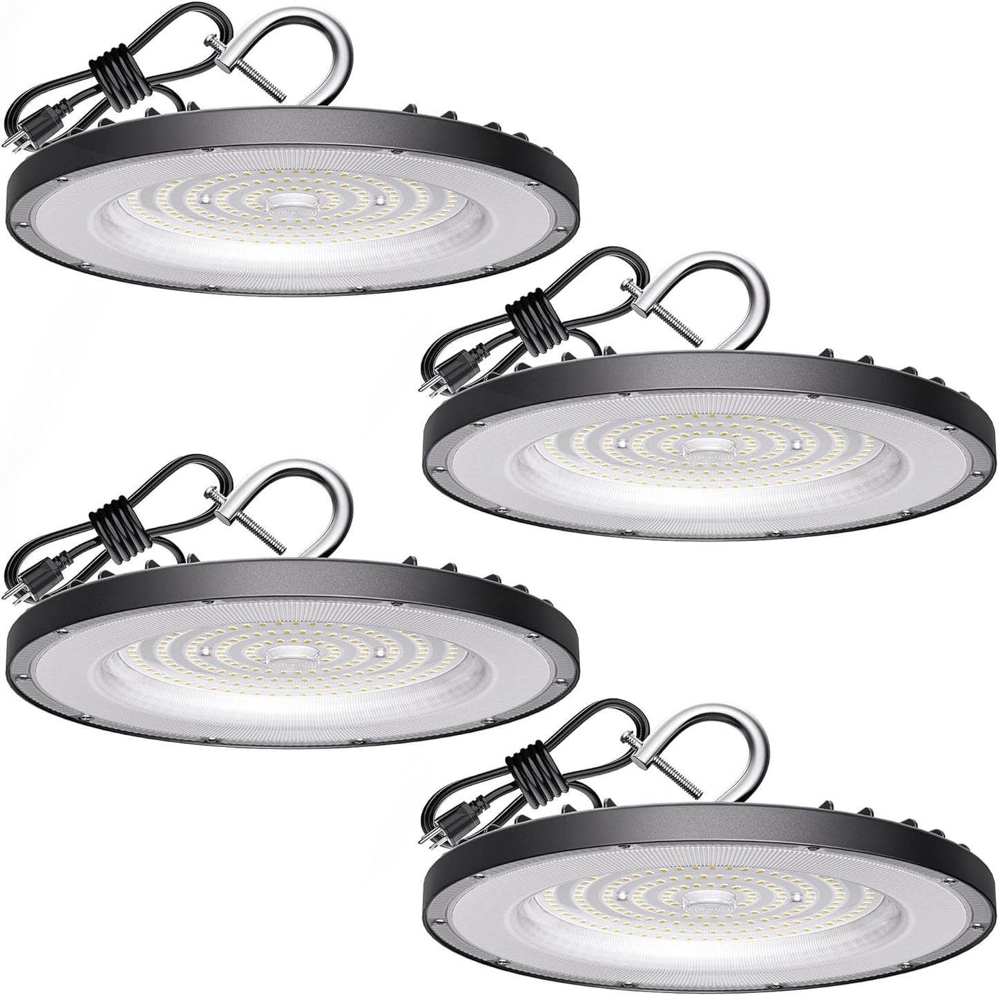 4 Pack UFO LED High Bay Light 150W(600W MH/HPS Equiv.), 21000lm, 5000K Daylight High Bay LED Shop Lights with 5' Cable US Hook, IP65 Commercial Light Fixture for Warehouse Workshop Barn Factory