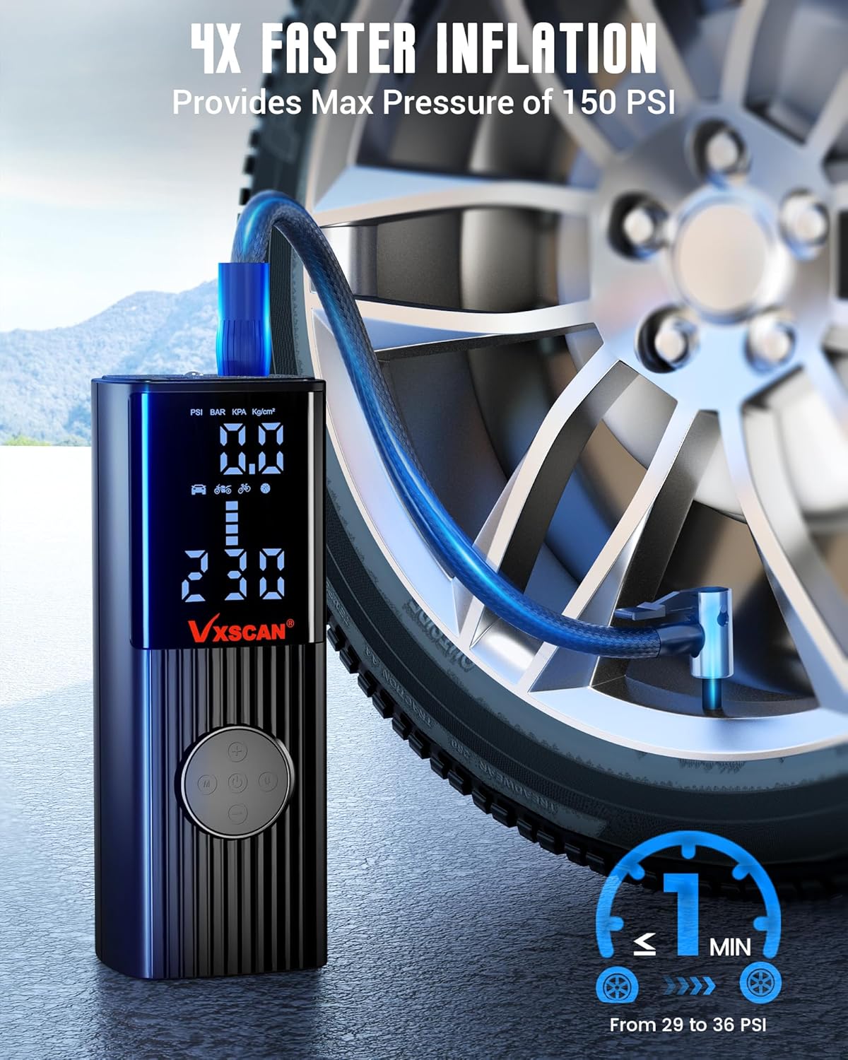 Tire Inflator Portable Air Compressor for Car Tires, 150 PSI & 20000mAh Battery 4X Fast Inflation Cordless Tire Pump, 12V DC & Cordless Dual Power Electric Air Pump for Car Motorcycle Bike Ball