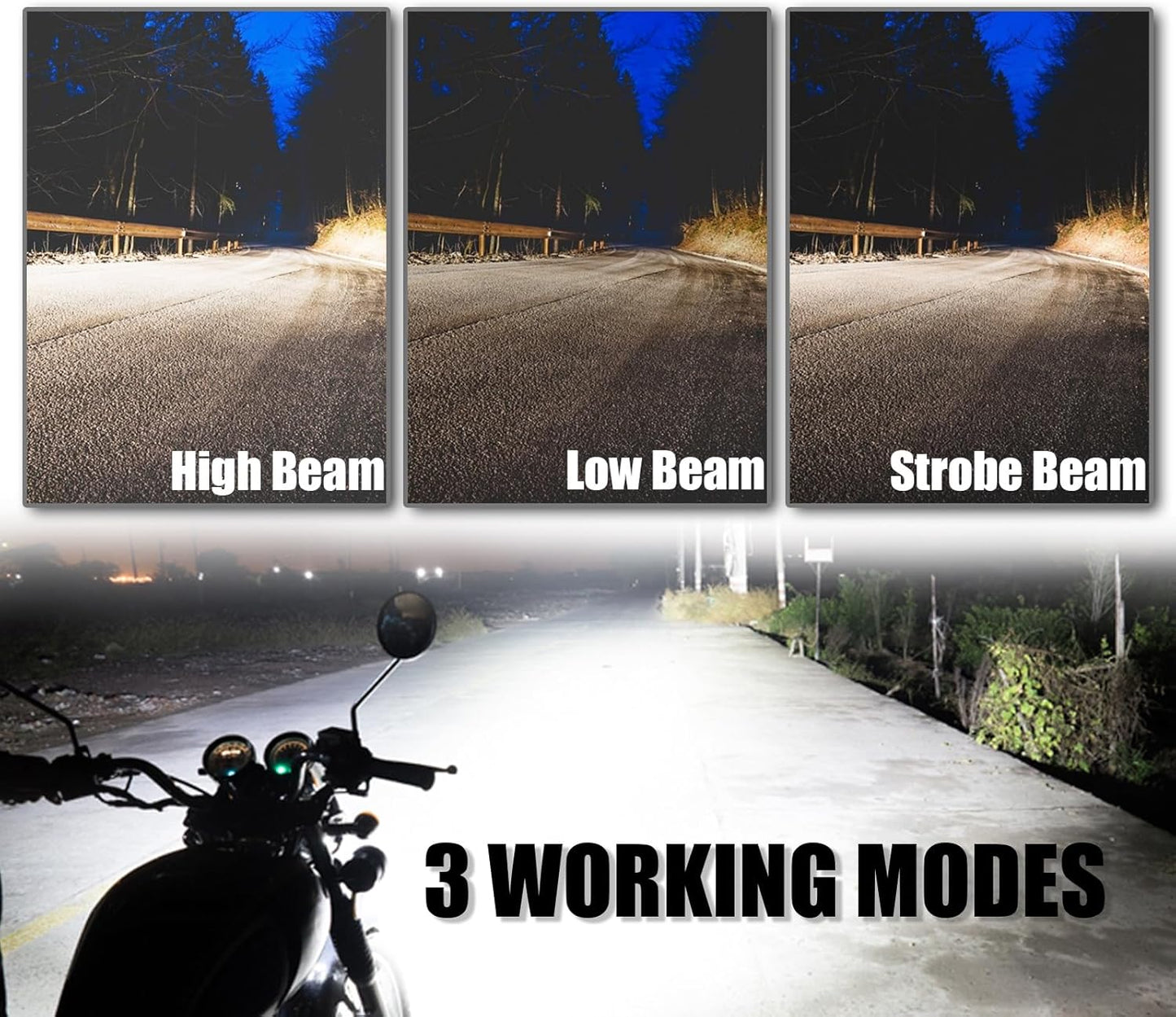 Motorcycle Driving Light 12-60V 40W 3600LM LED Fog Light for ATV UTV Bike Car Truck Boat Forklift Waterproof LED Spotlight with 6 Light Beads High Low Strobe Beam Switch Universal (Black 1)