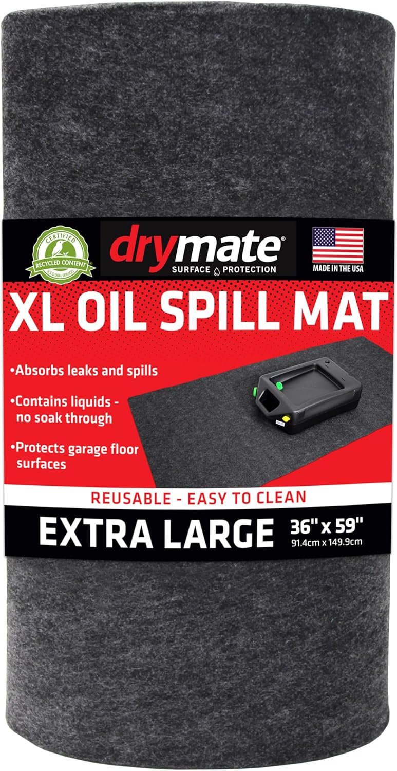Drymate XL Oil Spill Mat (36" x 59"), Premium Absorbent Oil Pad, Reusable, Washable, Durable, Waterproof Backing Contains Liquids, Protects Garage Floor Surface (USA Made)