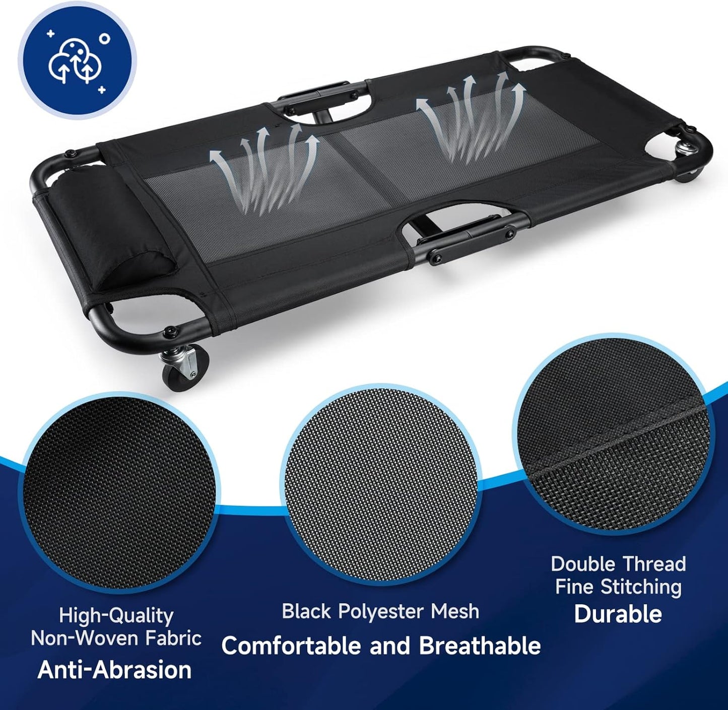 WORKPRO Foldable Mesh Creeper, 40-Inch Automotive Creeper with Padded Headrest and 4 Caster Wheels, 350 Lbs Capacity Rolling Garage Creeper, Black