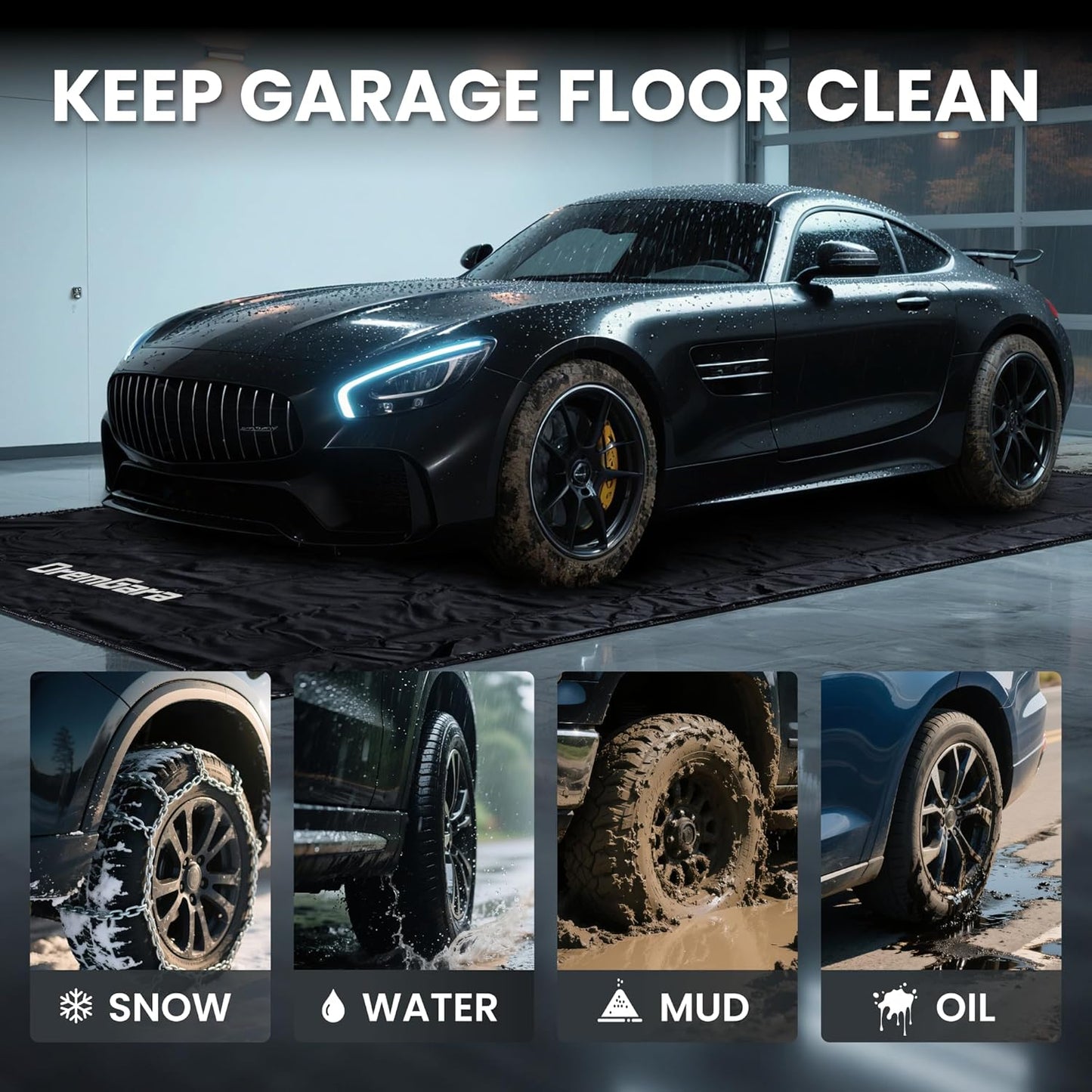 Easy to Clean Heavy-Duty PVC Garage Floor Mat with Waterproof Containment Protection for Cars SUVs Trucks Parking Garages Non-Slip Durable Containment Mat Multiple (7'9"x18')