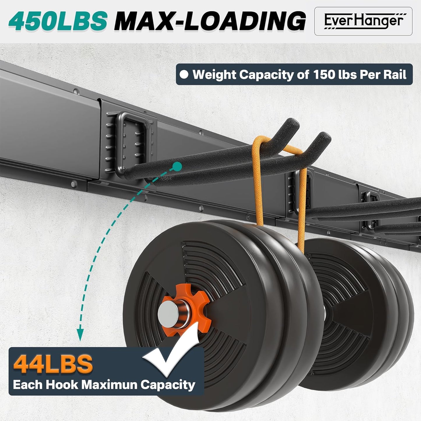 EVERHANGER Garage Tool Storage Organizer, Wall Mount Garden Tool Rack Organization, Heavy Duty Folding Chair Hangers with 6 Adjustable Hooks, Max Load 450lb, 48inch