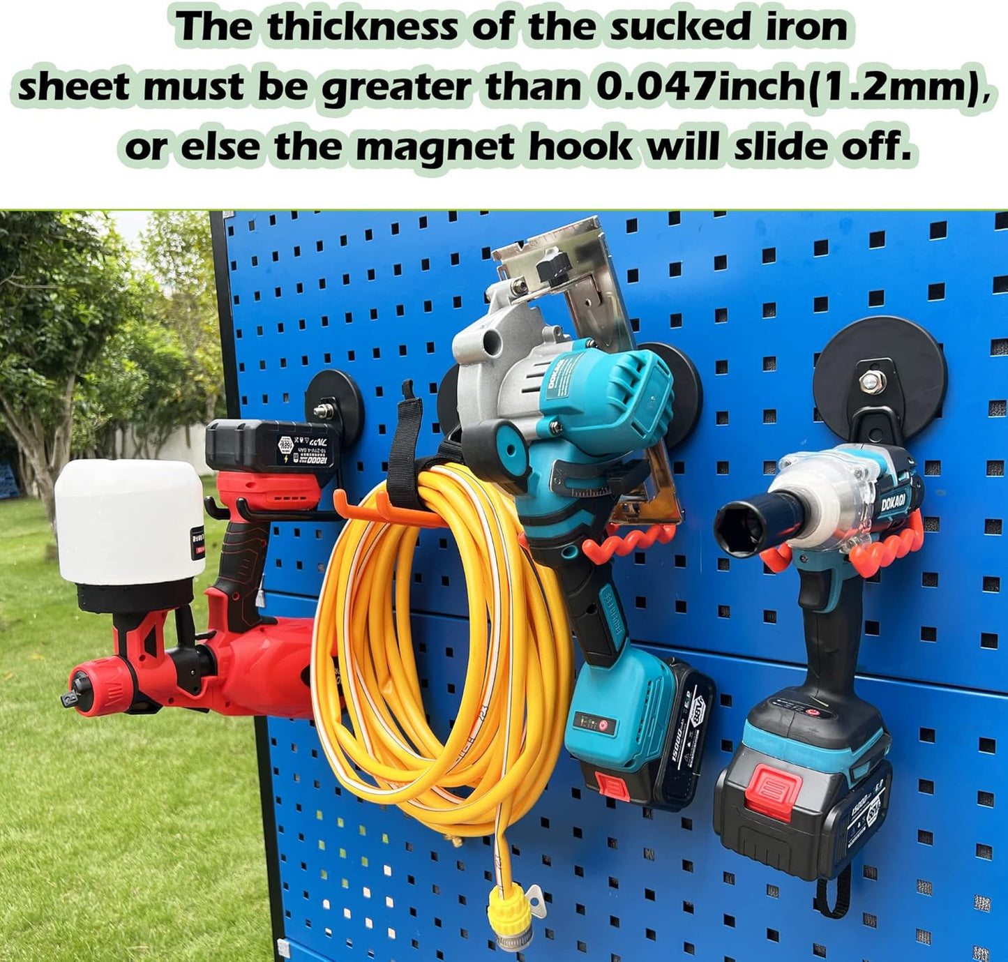 ULIBERMAGNET Magnetic Hooks - Heavy Duty Power Tool Organizer with Large Magnets, 2 Pack for Drill & Garden Tool (Black)