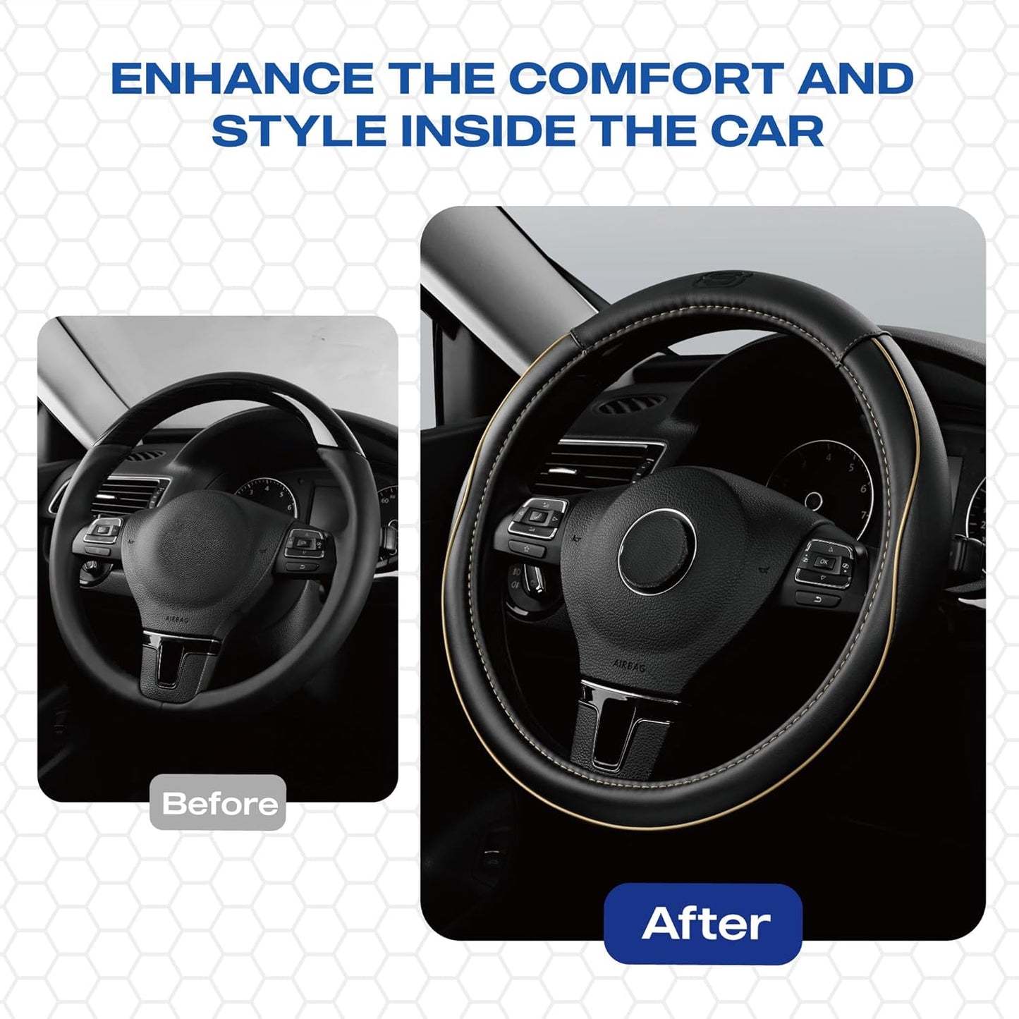 Skechers Memory Foam Steering Wheel Cover,Piping Microfiber Leather Steering Wheel Cover Sporty Universal Fit 14" 1/2-15" Car Wheel Protector for Men Women Fit Suvs,Vans,Sedans,Car,Trucks,Beige