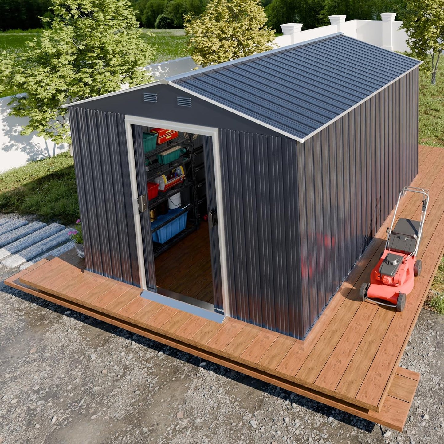 Metal Shed 8x10x6 FT - Steel Tool Storage with Sliding Door and Air Vents - Outdoor Bike Shed for Garden, Backyard, Patio - Utility Storage Solution