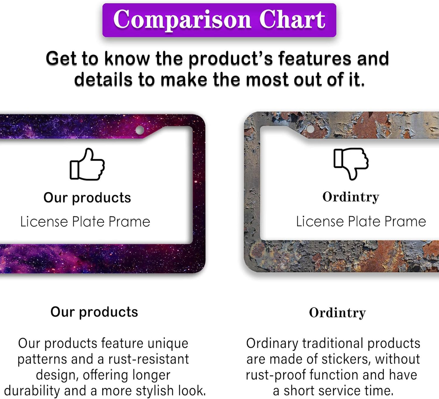 License Plate Frames Multicolor License Plate Cover Beautiful Galaxy Space Universal Aluminum Car Accessory 2 Pack with Screw Covers Set