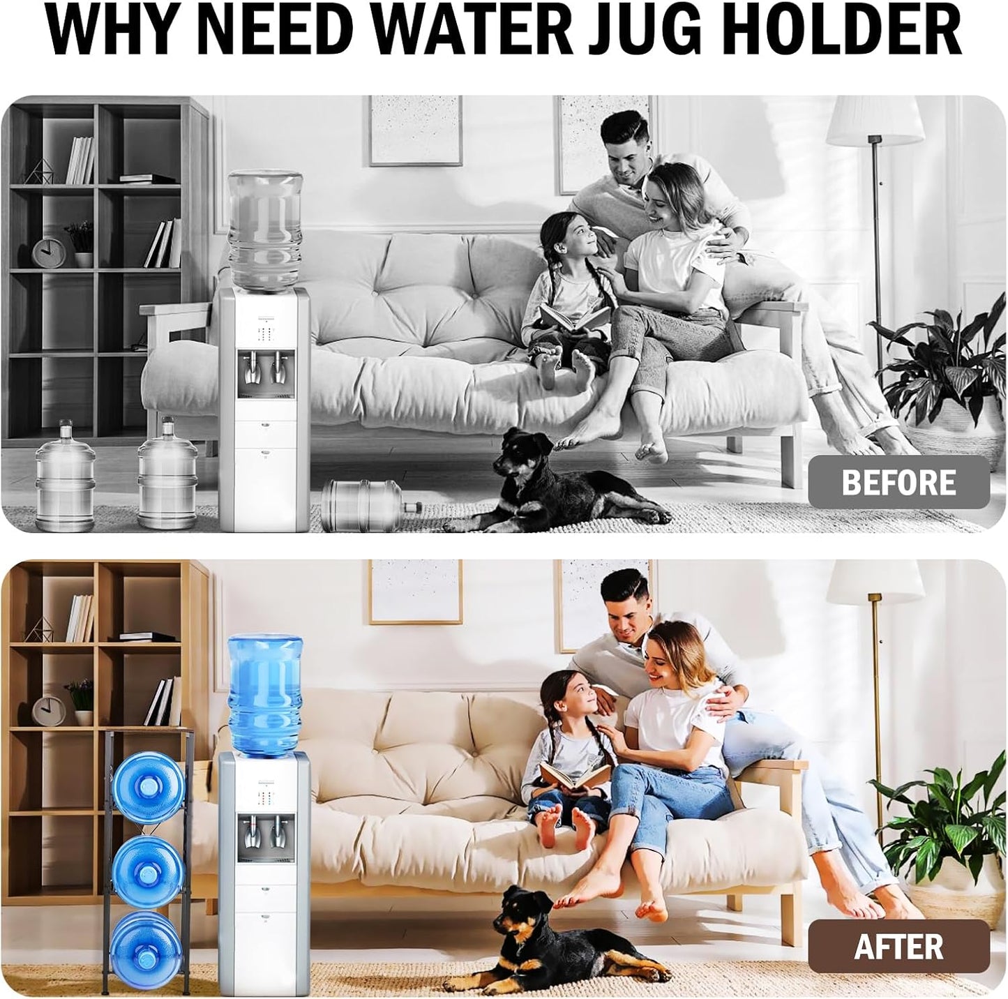 3-Tier 5 Gallon Water Bottle Holder, Heavy Duty Water Jug Rack with Wood Top Shelf, Water Dispenser Stand for Kitchen, Office, Garage