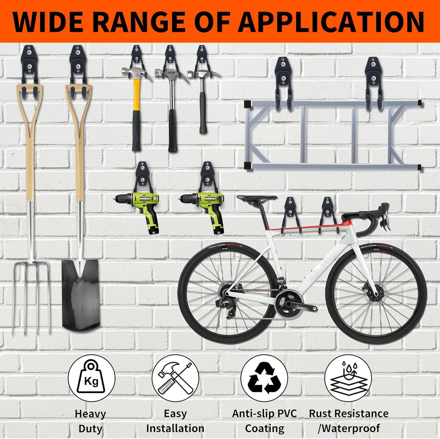 6 Pack Garage Hooks, Large Utility Wall Mount Garage Hooks Heavy Duty with Multiple Welding Spots, Garage Organization for Hanging Garden & Shed Tools, Bike, Ladder, Hose and More(Black)