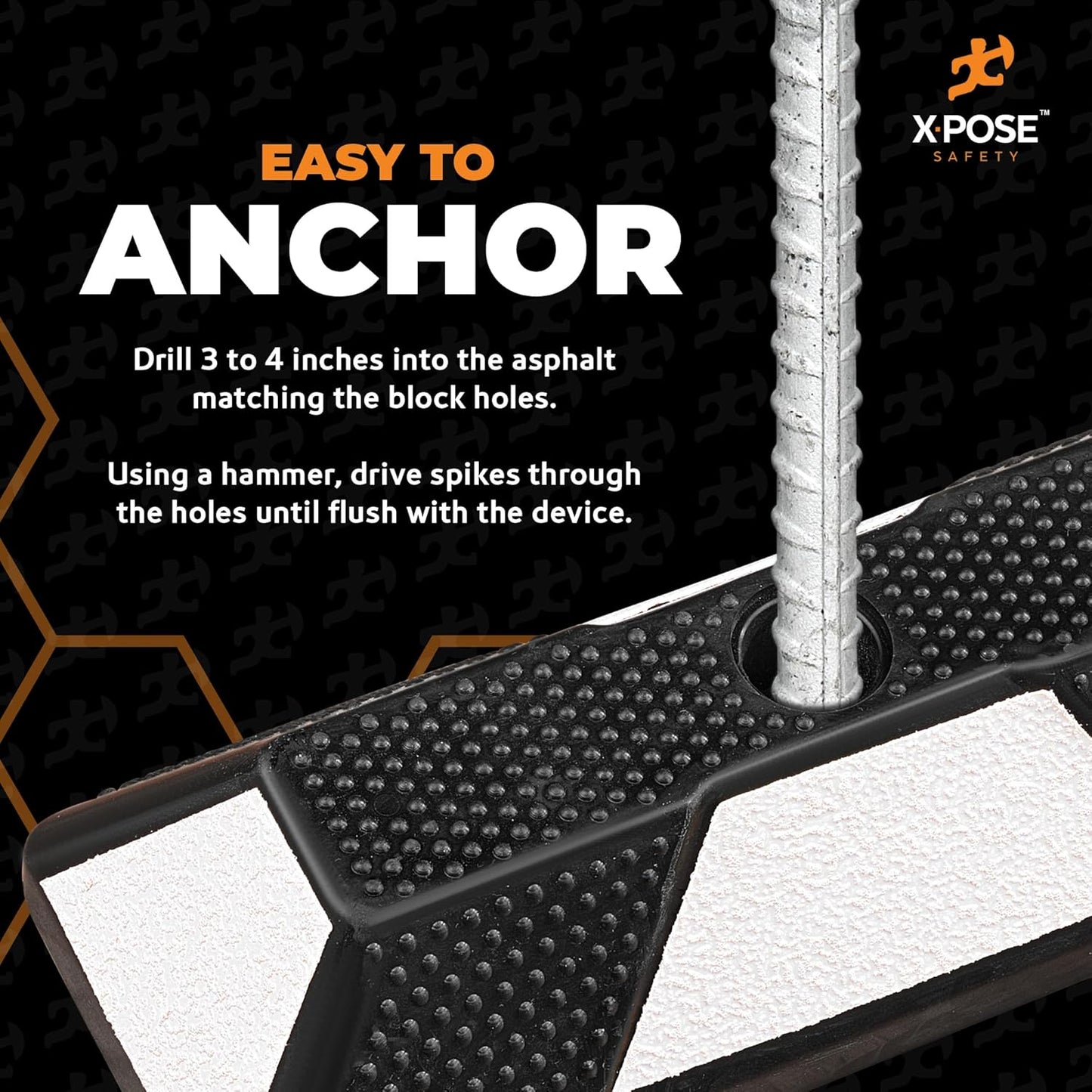 Xpose Safety 72" Heavy Duty Rubber Parking Stopper – 1 Pack Wheel Blocks for Garage, Driveway, or Ramp – Car Bumper Stop with White Reflective Strips – Removable Floor Mount