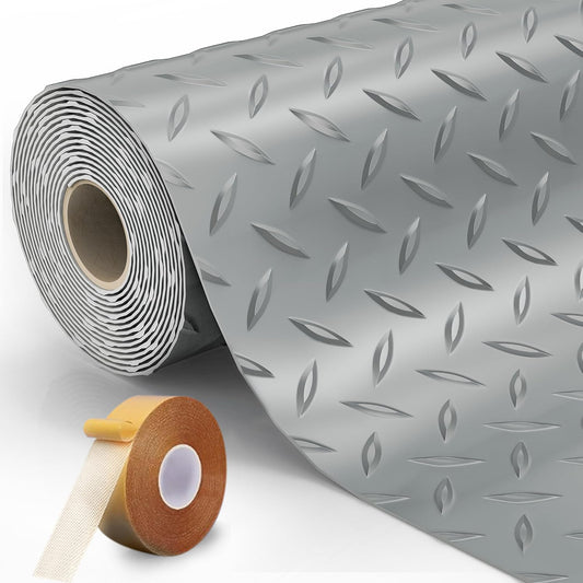8.2 x 23 FT Garage Floor Mat, 2.8mm Thickened Diamond Plate PVC Garage Flooring Roll for Under Car Parking, Heavy Duty Garage Floor Protector 188.6 SQFT for Garage, Basement, Golf Cart. Gray
