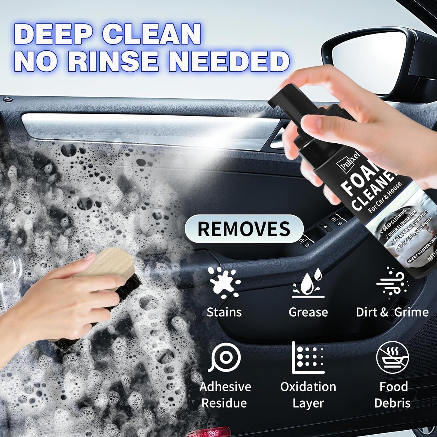 Multifunctional Foam Cleaner for Car - Car Interior Cleaner & Deep Stain Remover for Home, Powerful Foam Removes Dirt and Stains from Seat, Fabric and Carpets - 5oz / 150ml