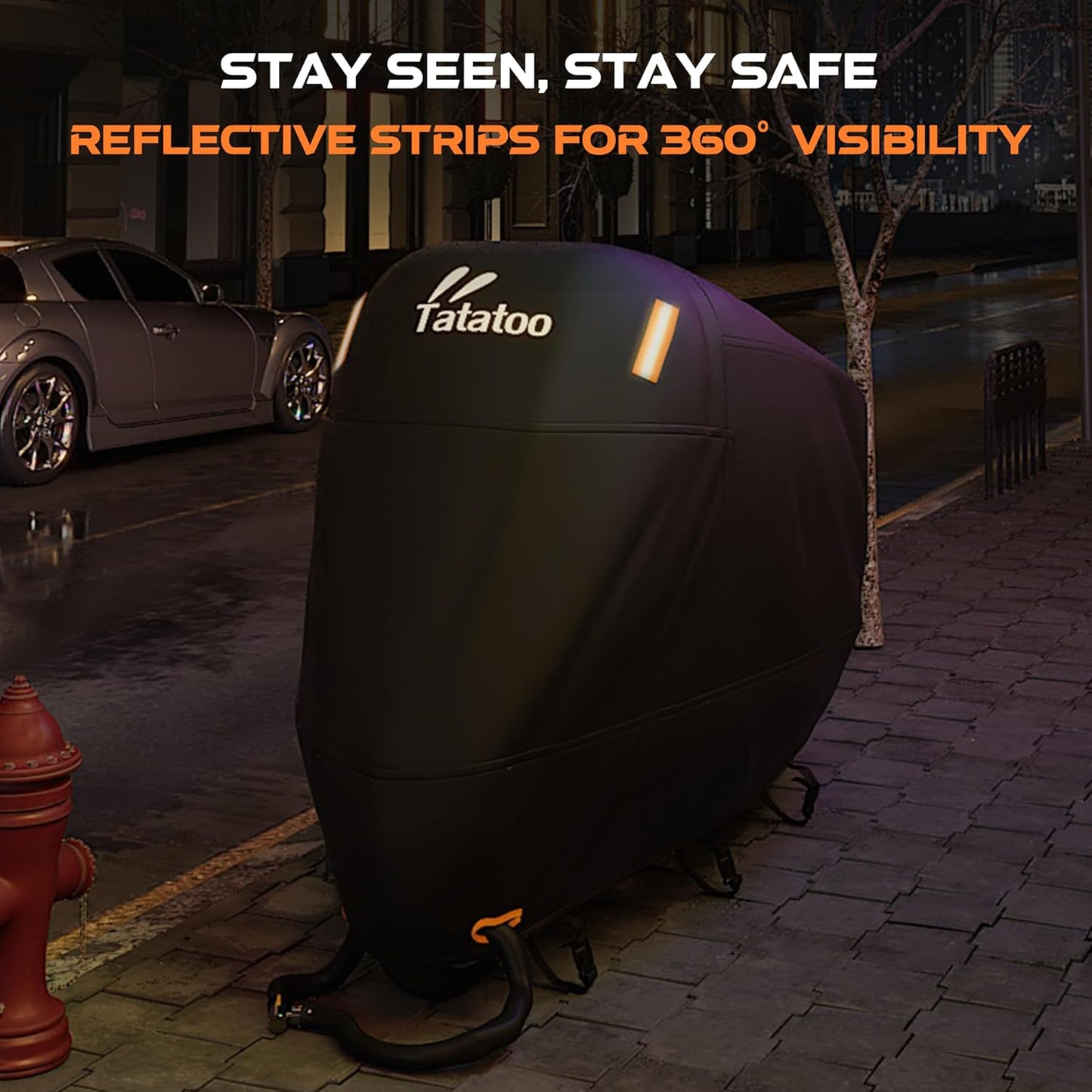 Motorcycle Cover Waterproof Outdoor, 300D Heavy Duty, UV & Rain Resistant, 3 Wind-Resistant Buckles, Dual Lock Holes, Includes Storage Bag, Fits Most Motorcycles up to 96.5",Silver