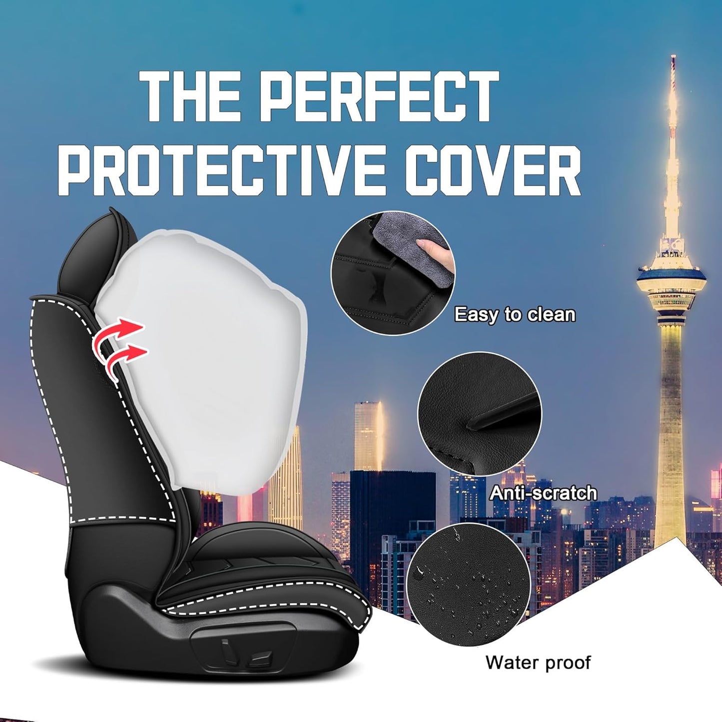 Car Seat Covers for Chrysler Pacifica 2004-2025, Stylish Sport Seat Cover, Premium Nappa Leather Car Seat Cover. Automobile Seat Covers Sets.(Luxury 2 Seats/Pure Black)