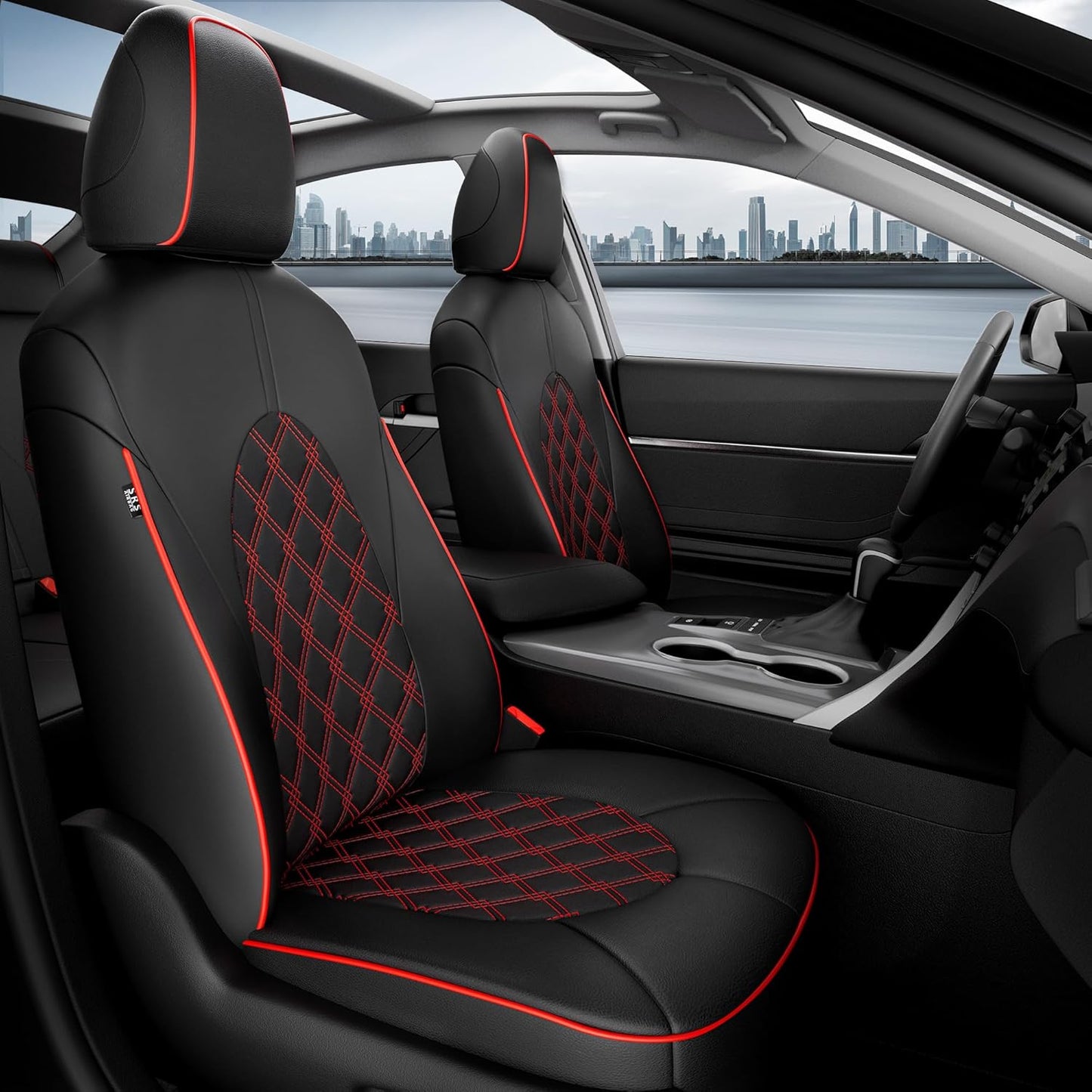for Toyota Camry Seat Covers Hybrid LE SE 2018 2019 2020 2021 2022 2023 2024 - Custom Car Seat Covers Full Set, Waterproof Breathable Seat Cover for Cars, Leather Cushion Protectors Black Red