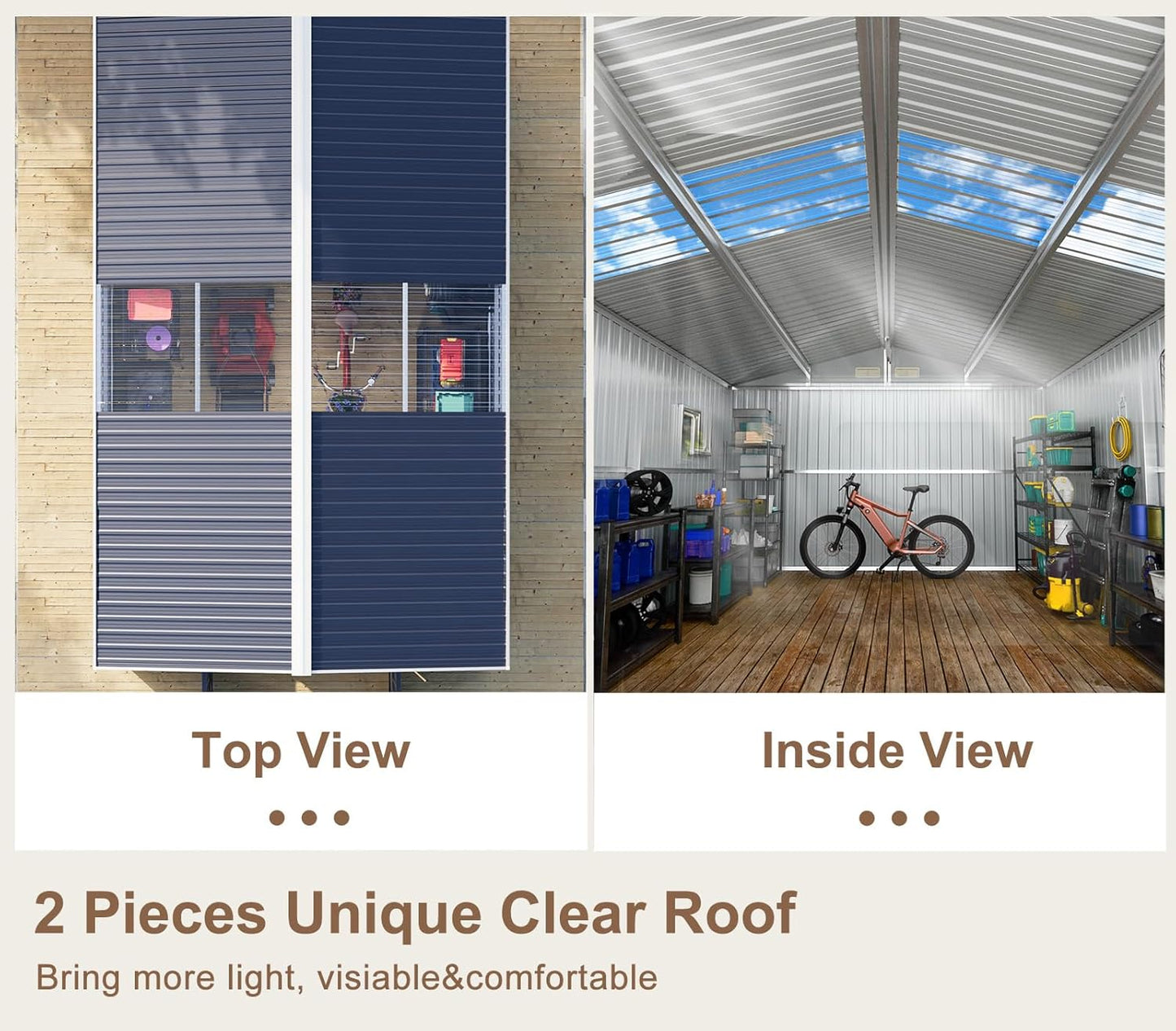 10x10 FT Metal Shed Large Waterproof Outdoor Tools Storage with Clear Roof Windows Air Vent Door for Outside Garden Patio Lawn Backyard to Store Bikes,Lawnmower,Garage,Dark Grey