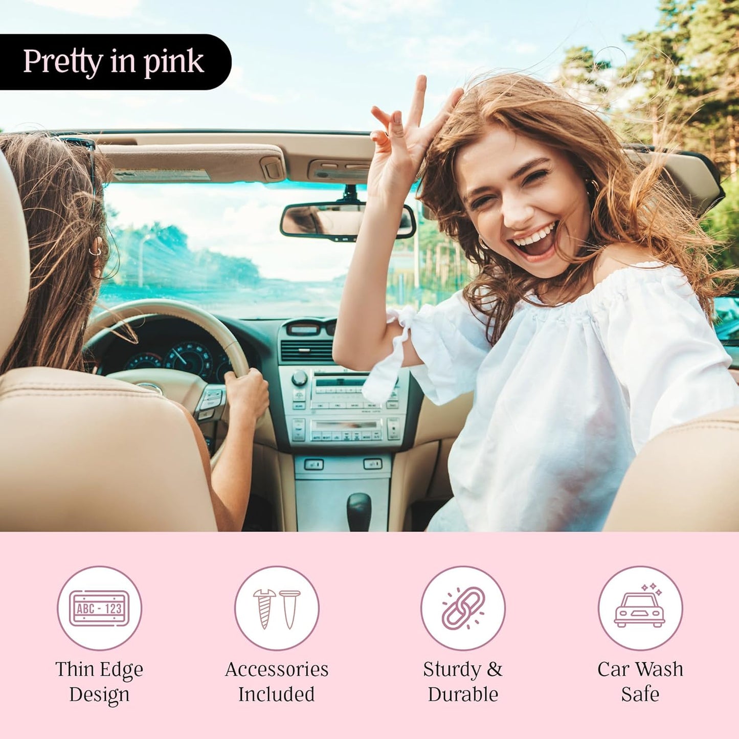 Premium Princess Pink License Plate Frame – 1 Pack, Rust-Free Stainless Steel, Street Legal & Rattle-Free, Universal Slim Design with Screw Covers, Durable Car Tag Holder for Women, Cute & Girly Gift