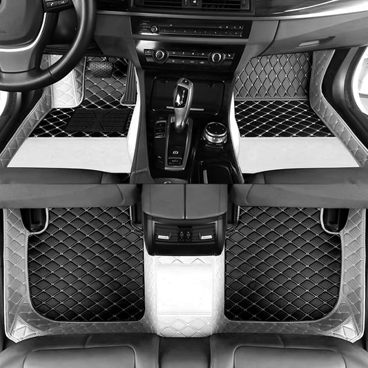 Custom Personalized Floor Mats for Cars，Luxury Full Coverage All Car Floor Mats，Anti-Slip Leather Car Mat Set ，Custom Floor Mats for 99% of Cars, Trucks & SUVs. (White and Black)
