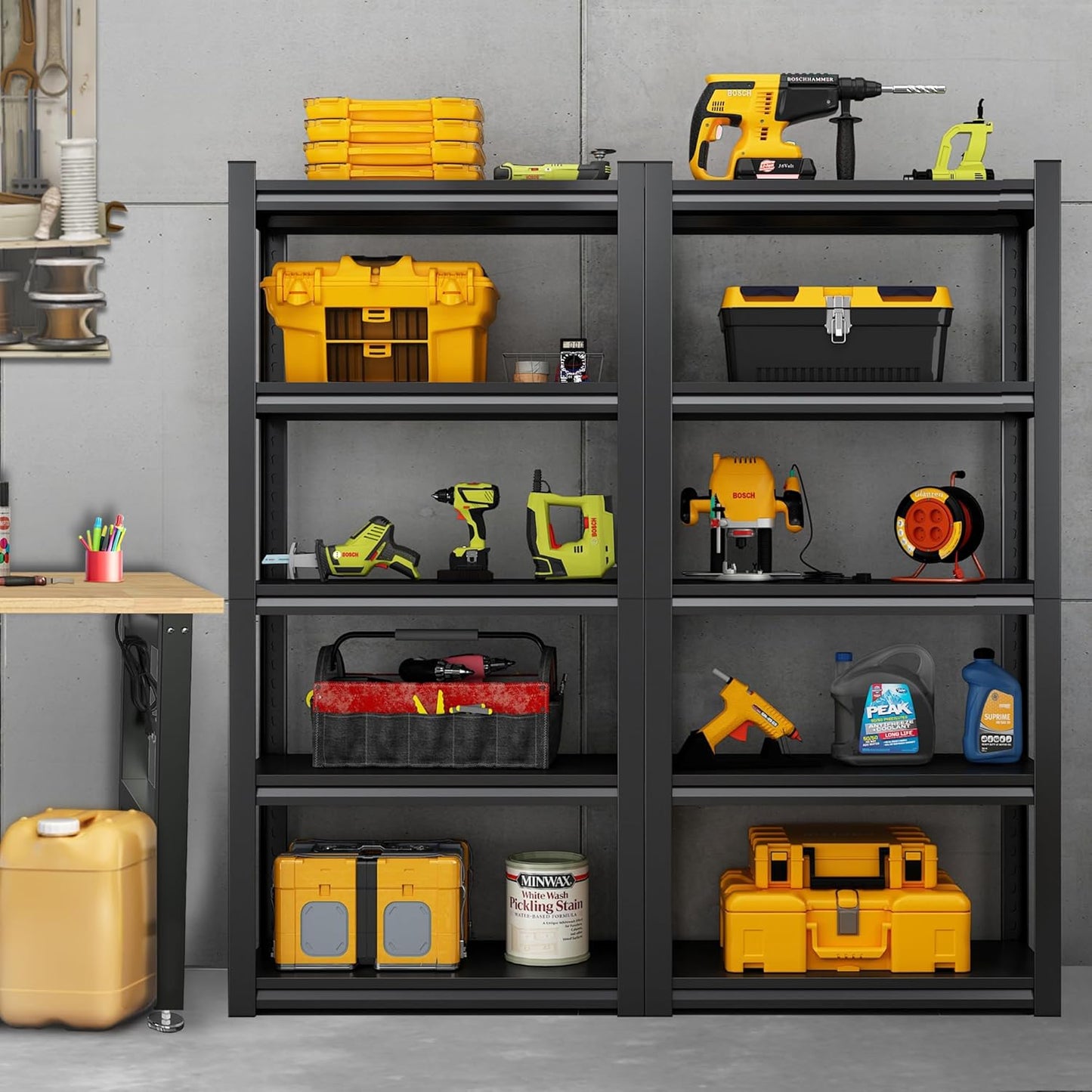 TOPKEY 5-Tier Utility Shelves Garage Storage Shelves, Heavy Duty Metal Storage Shelf for Garage, Kitchen, Warehouse, Adjustable Basement Storage Rack, Load 2000LBS, 63" H x 31.5" W x 15.8" D