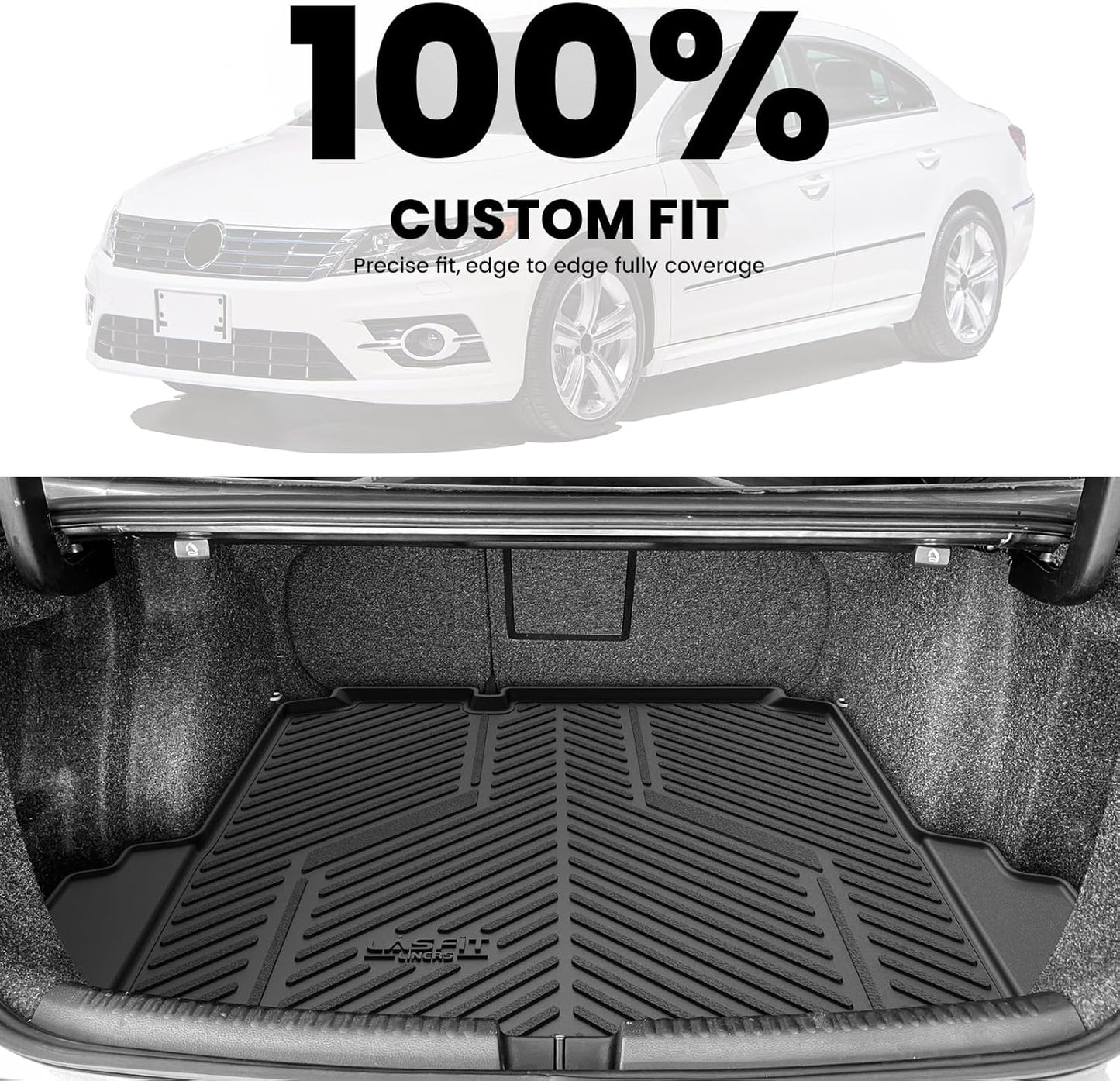 LASFIT Cargo Mat for Volkswagen Jetta 2011-2018 (Not fit Jetta SportWagen and Hybrid/TD/TDI Trims), Custom Fit All-Weather TPE Rubber Trunk Mat for VW Accessories, Waterproof, Easy to Clean, Black