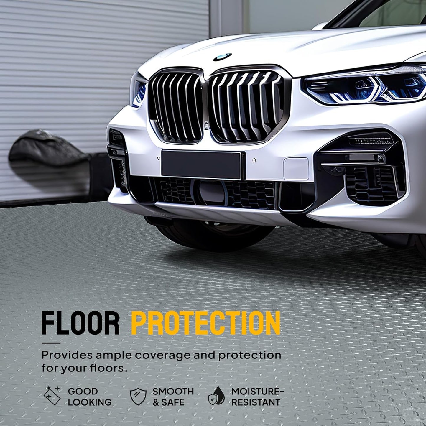TUFFIOM 7.5x22 FT Garage Floor Mat, Thickened Diamond Plate PVC Garage Mats Flooring Roll for Under Car, Garage Parking Mats for Floor Large SUVs, MPV, Pickup Truck, RV